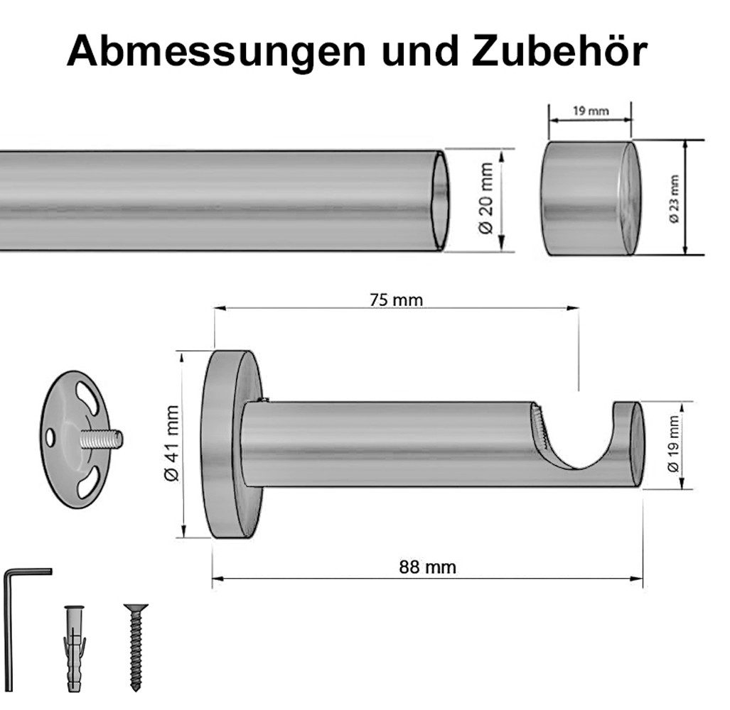 Garduna Gardinenstange Ø 20mm Innenlauf Komplettset inkl. X-Gleiter in Profilfarbe, 1-läufig, kürzbar, Metall, 2-lauf, 1-lauf, Gardinenstange, 20mm, Innenlauf,  – Bild 3 von 5