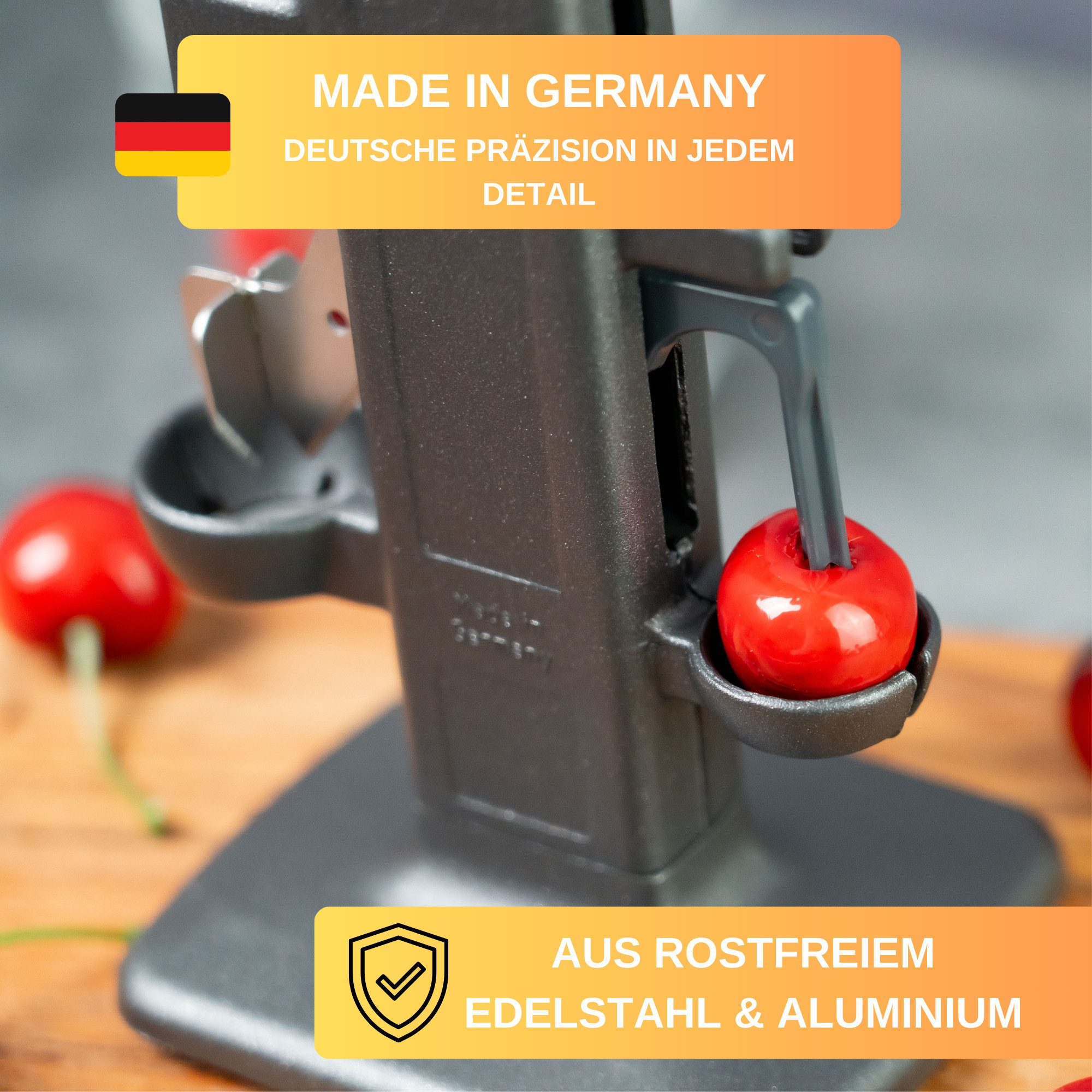 Thiru Entkerner für Kirschen mit hoher Entkernleistung, bis zu 15 kg/h, Kirsch-und Pflaumenentsteiner, Made in Germany, entsteint (auch tiefgefrorene) Kirschen und Pflaumen