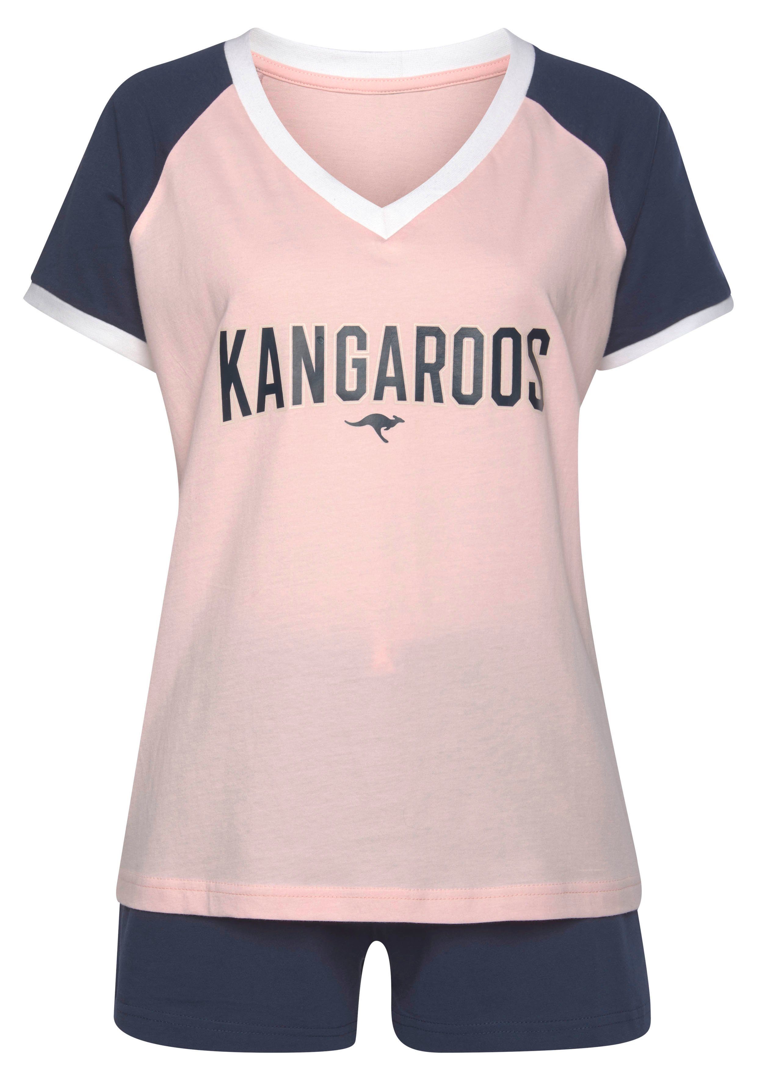 KangaROOS Shorty (2 tlg., 1 Stück) rosa-dunkelblau Raglanärmeln mit kontrastfarbenen
