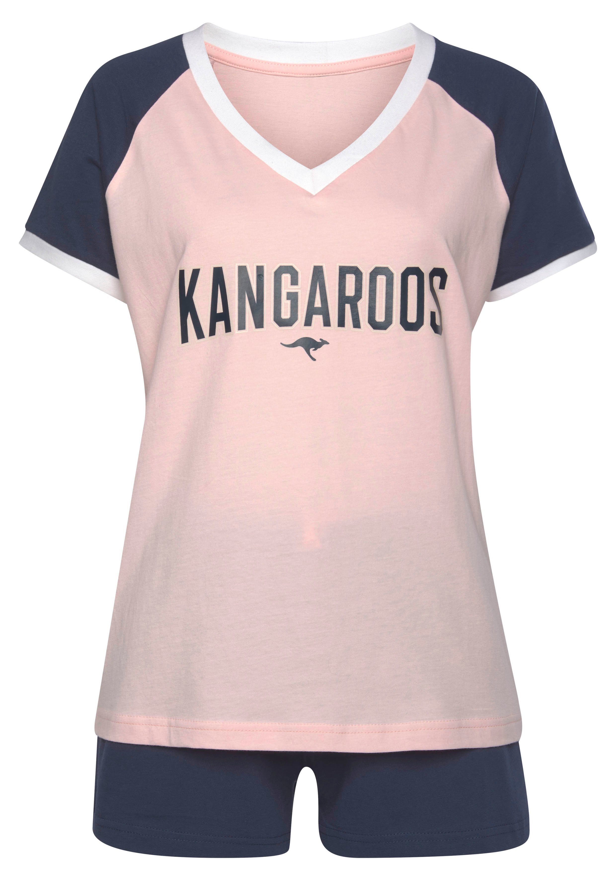 KangaROOS Shorty (2 tlg., 1 Raglanärmeln rosa-dunkelblau Stück) kontrastfarbenen mit