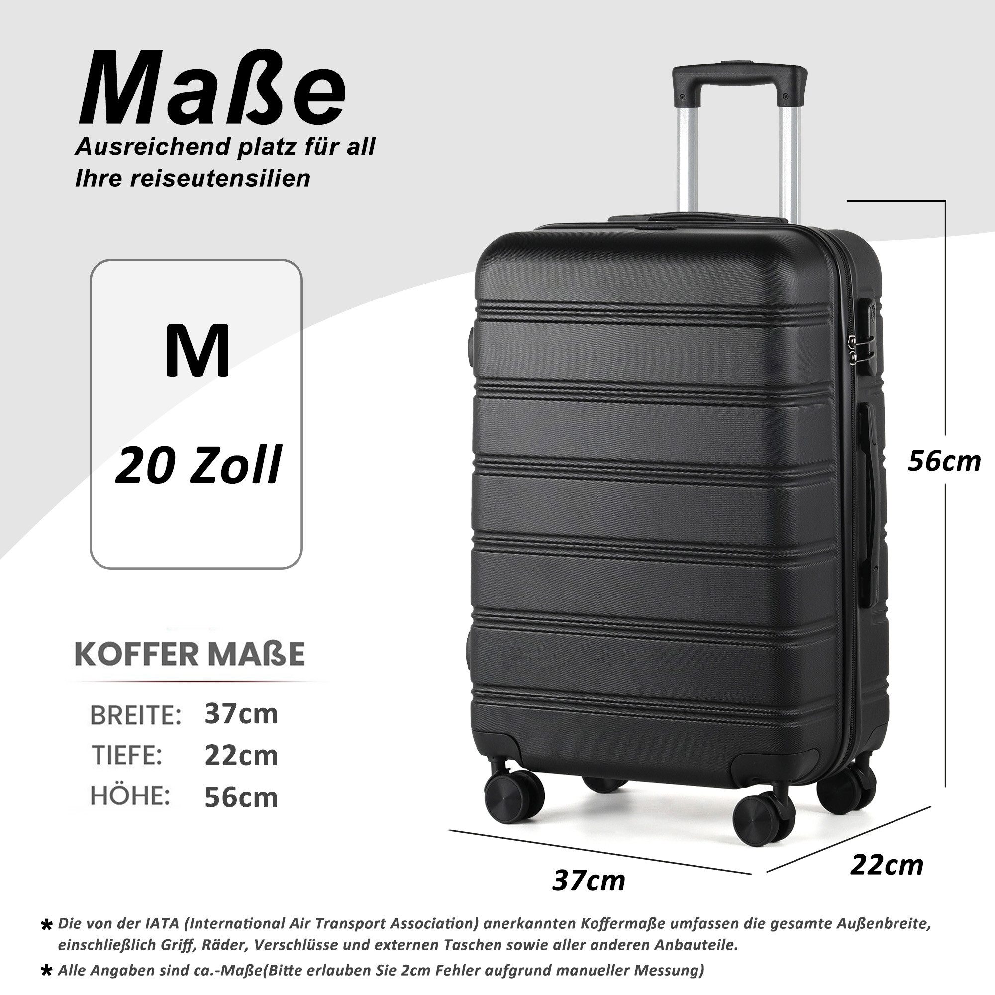 TAN.TOMI Hartschalen-Trolley Rollkoffer Reisekoffer Kofferset ABS Handgepäckkoffer, Leichter Robuster Rollkoffer 360° 4 Rollen und Zahlenschloss