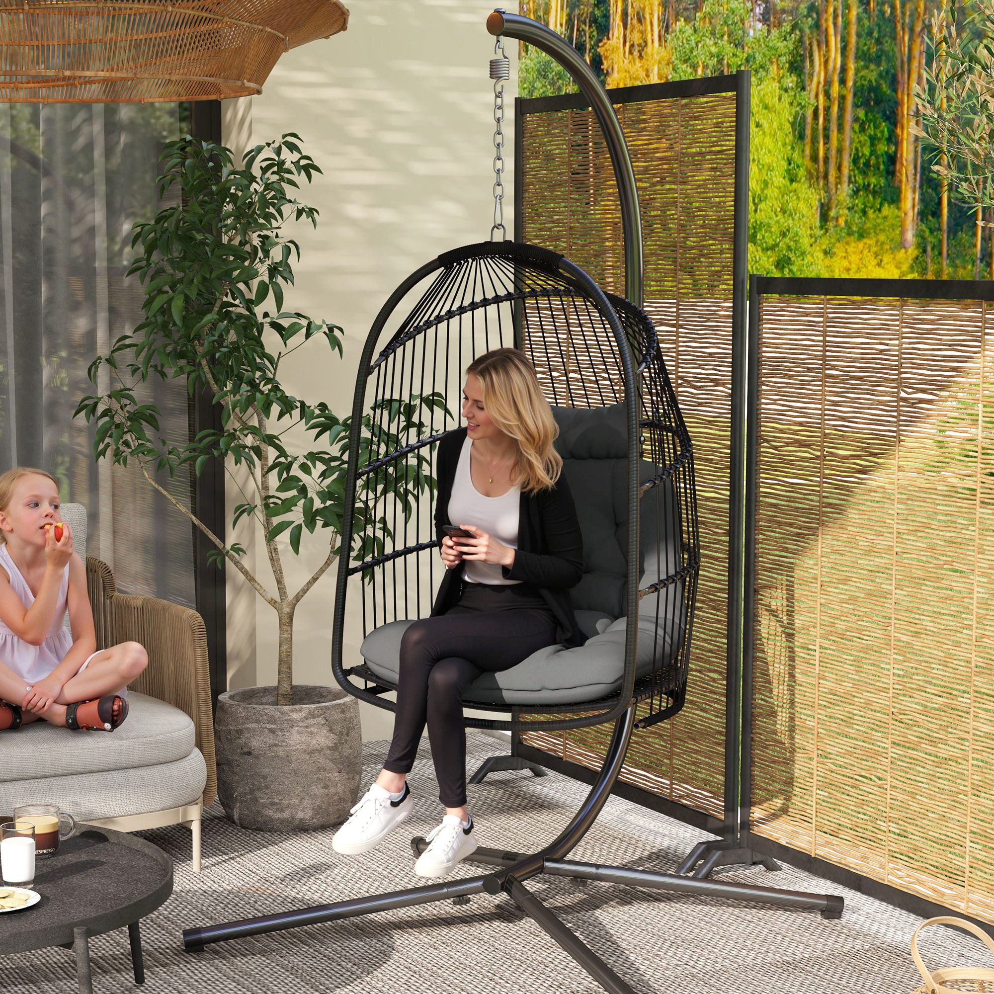 Outsunny Schaukelstuhl mit Kissen, Polyrattan, faltbar,belastbar günstig online kaufen