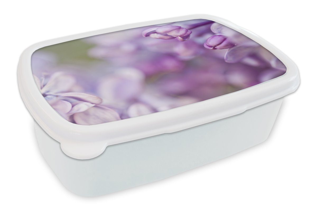 MuchoWow Lunchbox Nahaufnahme eines lila Lavendels, Kunststoff, (2-tlg), Brotbox für Kinder und Erwachsene, Brotdose, für Jungs und Mädchen weiß