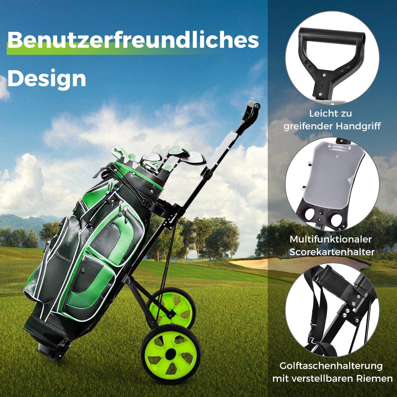 COSTWAY Golftrolley Golfwagen, mit Anzeigetafel, 4-Rad