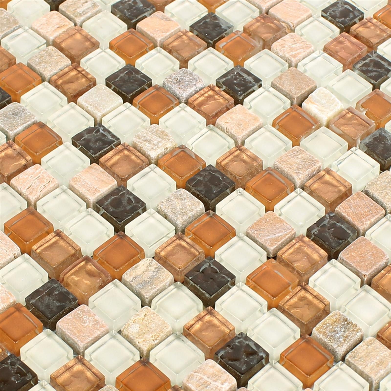 Mosafil Mosaikfliesen Glasmosaik Natursteinfliesen Festus Geriffelt, Naturstein-Glas-Marmor 30.000x30.000, gold-beige-braun, Wasserfest