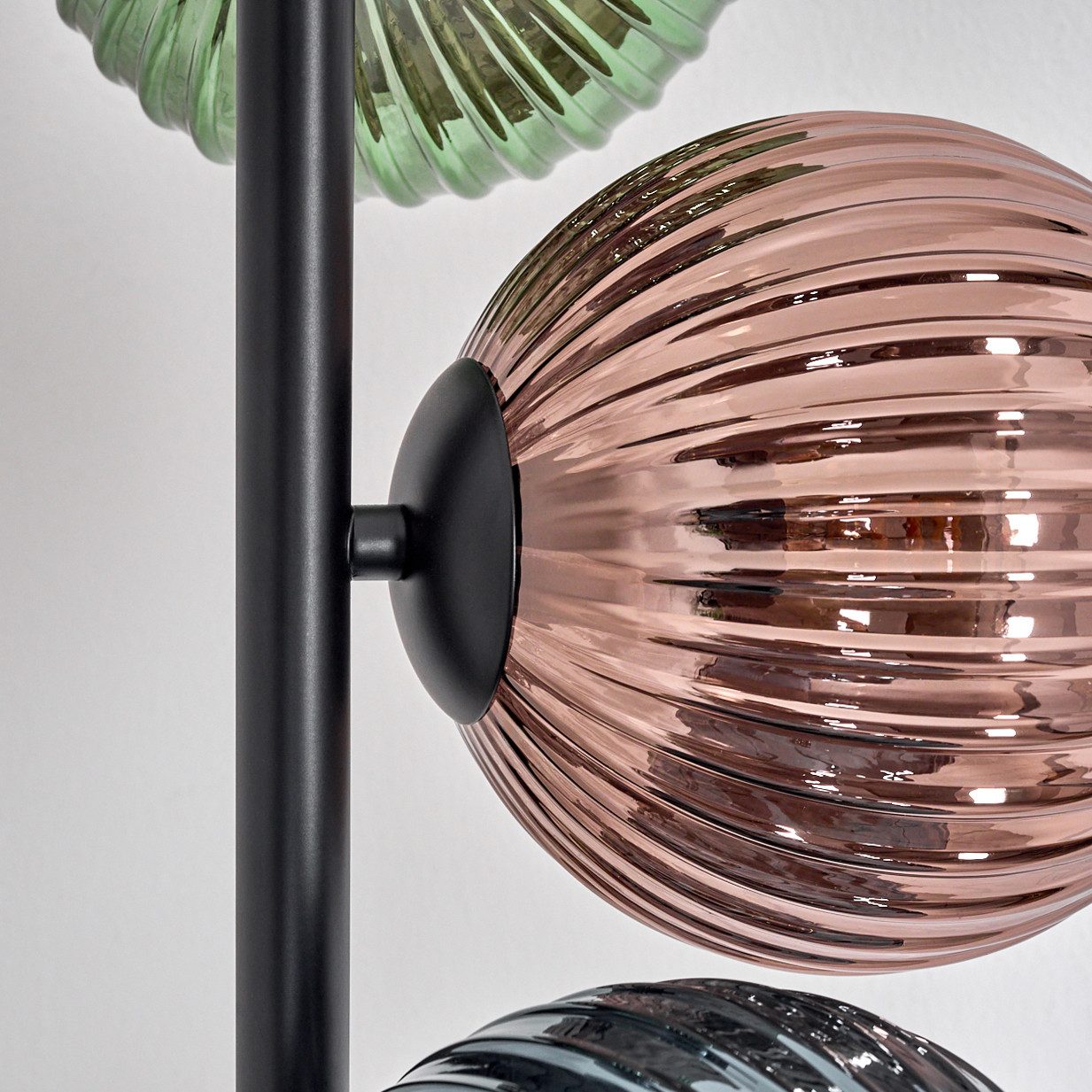hofstein Stehlampe Stehlampe aus MetallRiffelglas in Schwarz/Blau/Grün/Kupfer, ohne Leuchtmittel, moderne Stehleuchte, Ø Schirme 15 cm, Fußschalter, 160 cm, E14