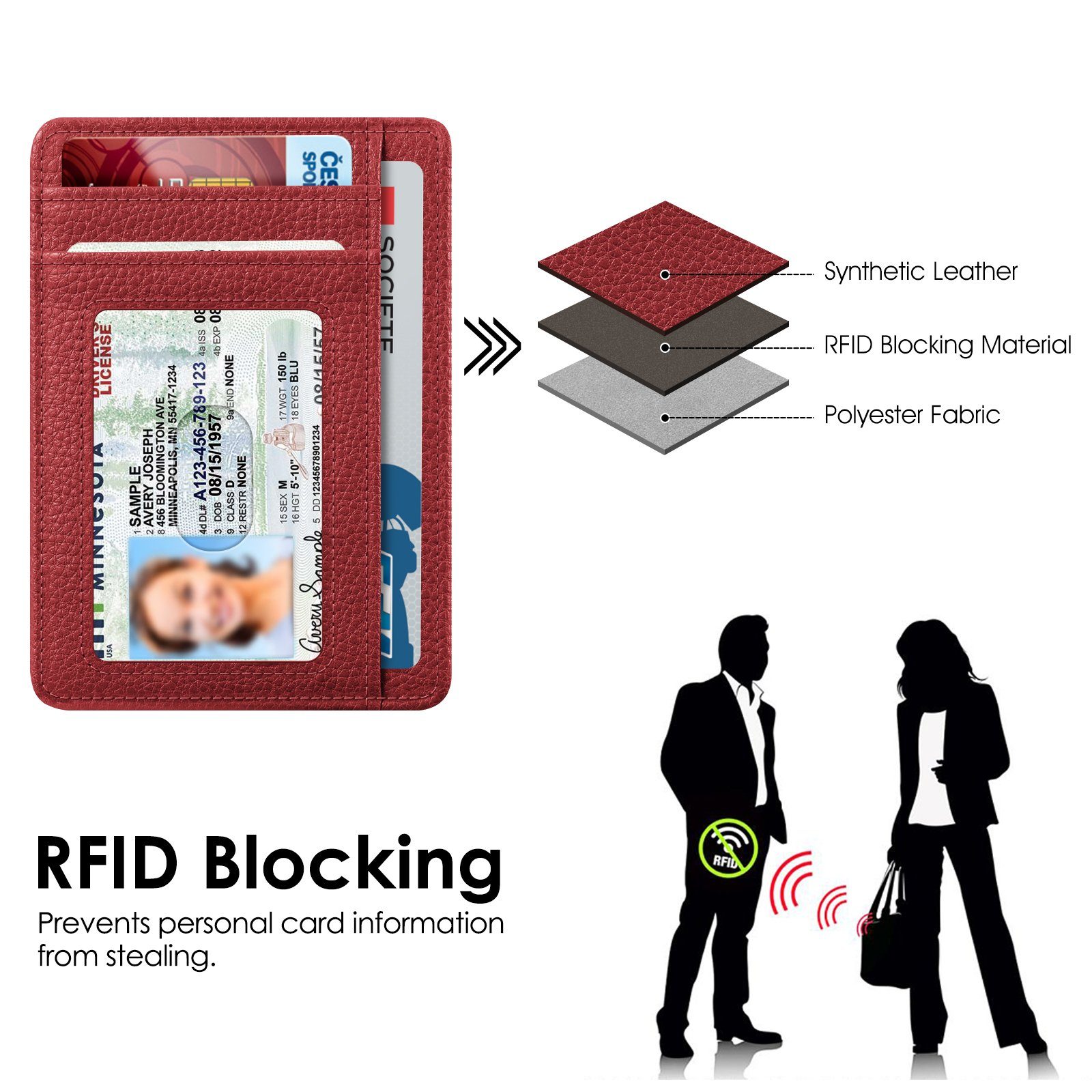 Fintie Geldbörse Flache Geldbörse Kartenetui, Premium Kunstleder RFID-Blocker, Slim Geldbeutel Kreditkartenetui mit ID-Fenster & Schnellzugriff-Fach – Bild 5 von 5