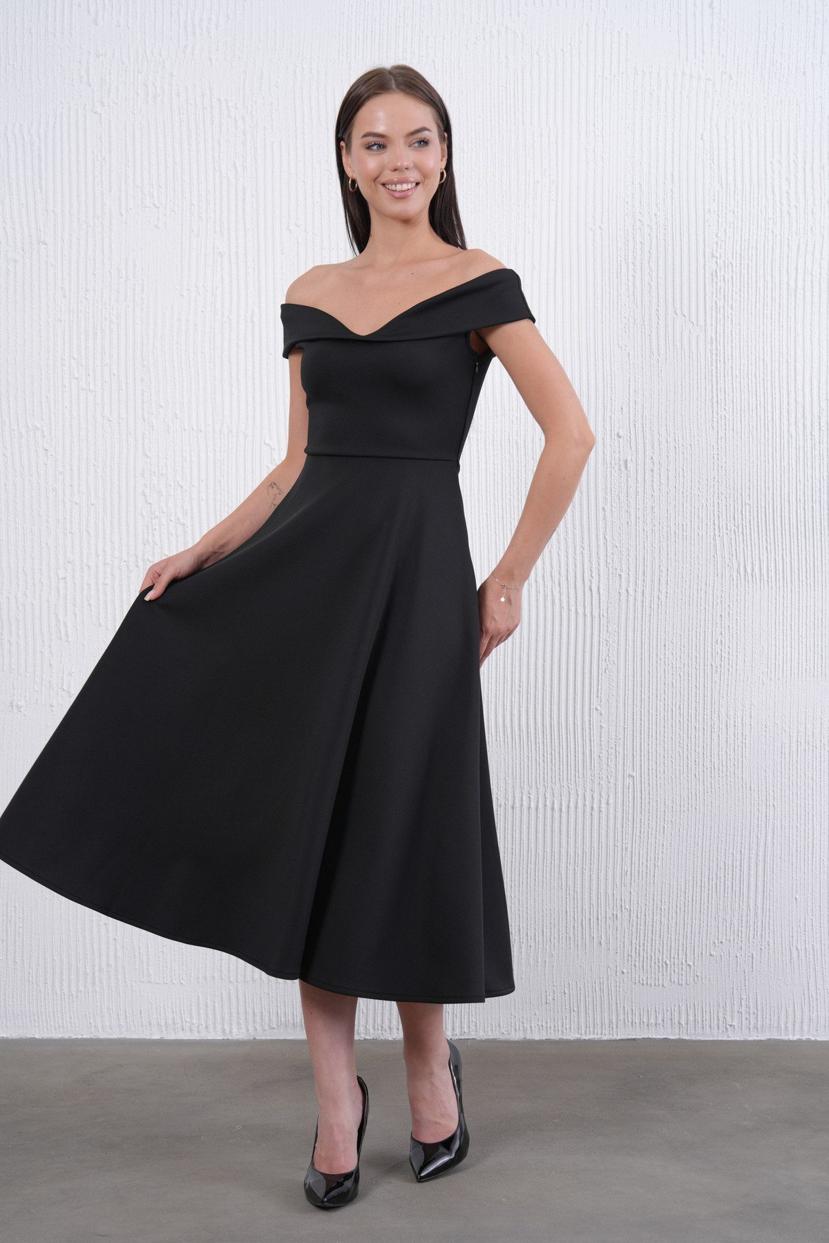 WOMAN VISION Minikleid Damen Trägerloses Kuss Hals Stretch Scuba Stoff Midi günstig online kaufen