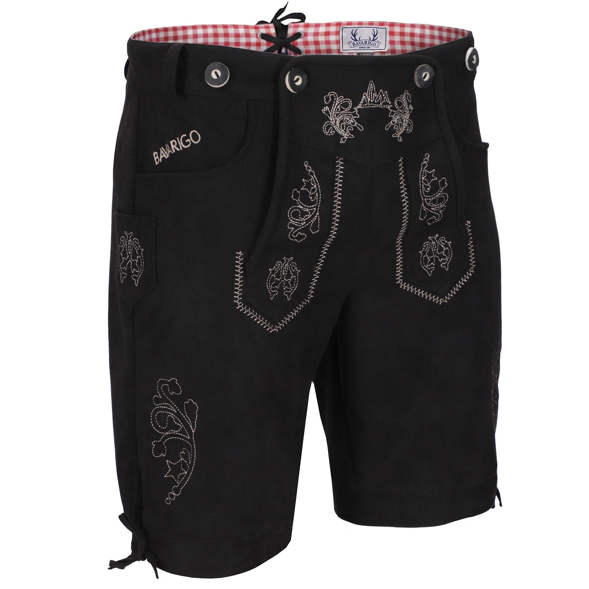 Bavarigo Trachtenhose ADRIAN Vegane Stretch Lederhose mit abnehmbaren Trägern mit traditioneller Stickerei - für Dein Oktoberfest Outfit
