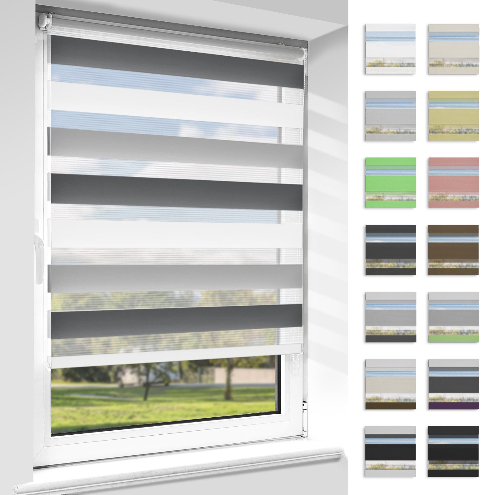 Doppelrollo Klemmfix ohne Bohren, Vkele, 230cm,freihängend Klemmträger, Klemmfix, rollos Blickdicht für Fenster und Tür