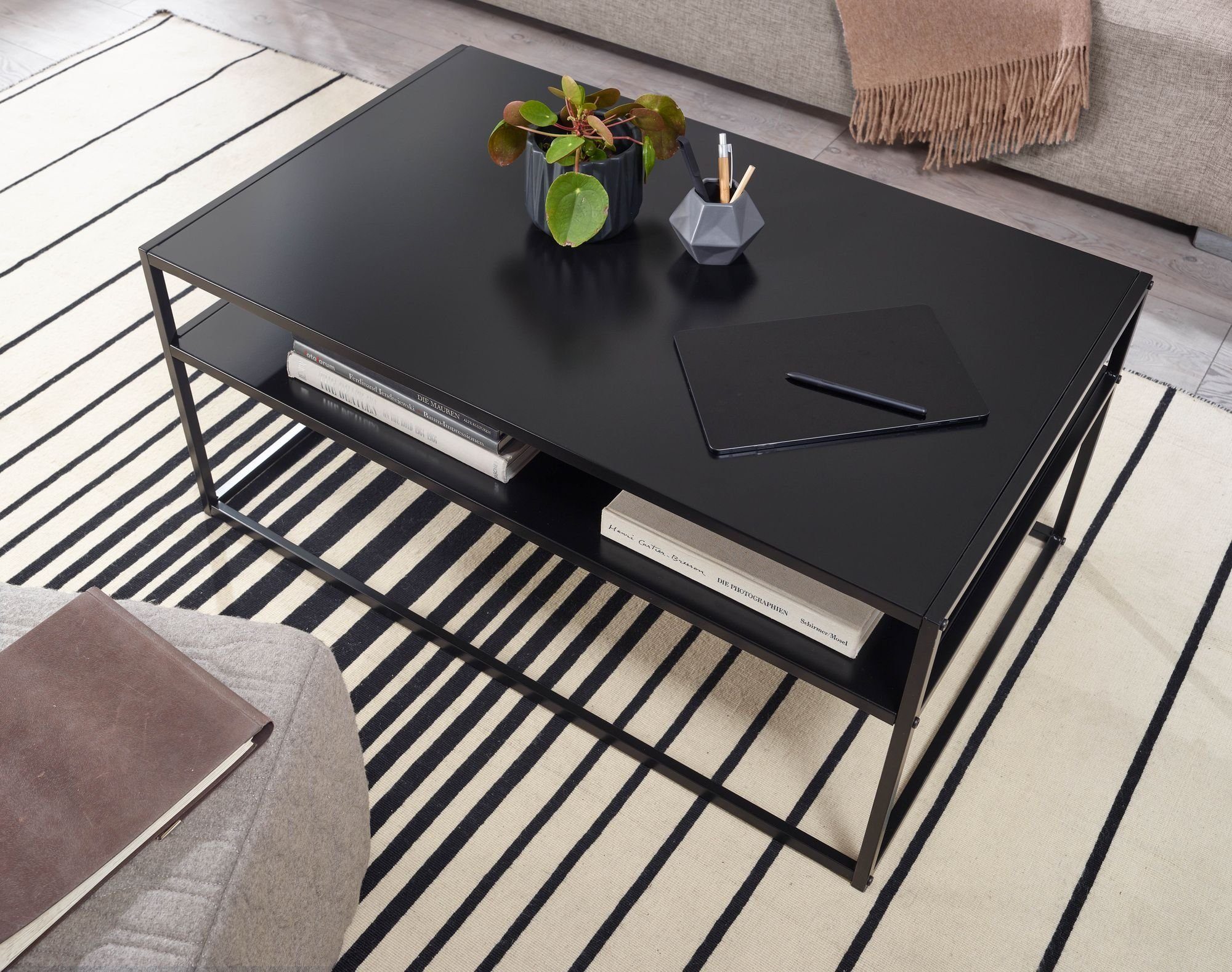 Cixi in 100x45x60 Schwarz (B/H/T: Stahl Tisch: Kompletter cm), aus lackierter möbelando Couchtisch