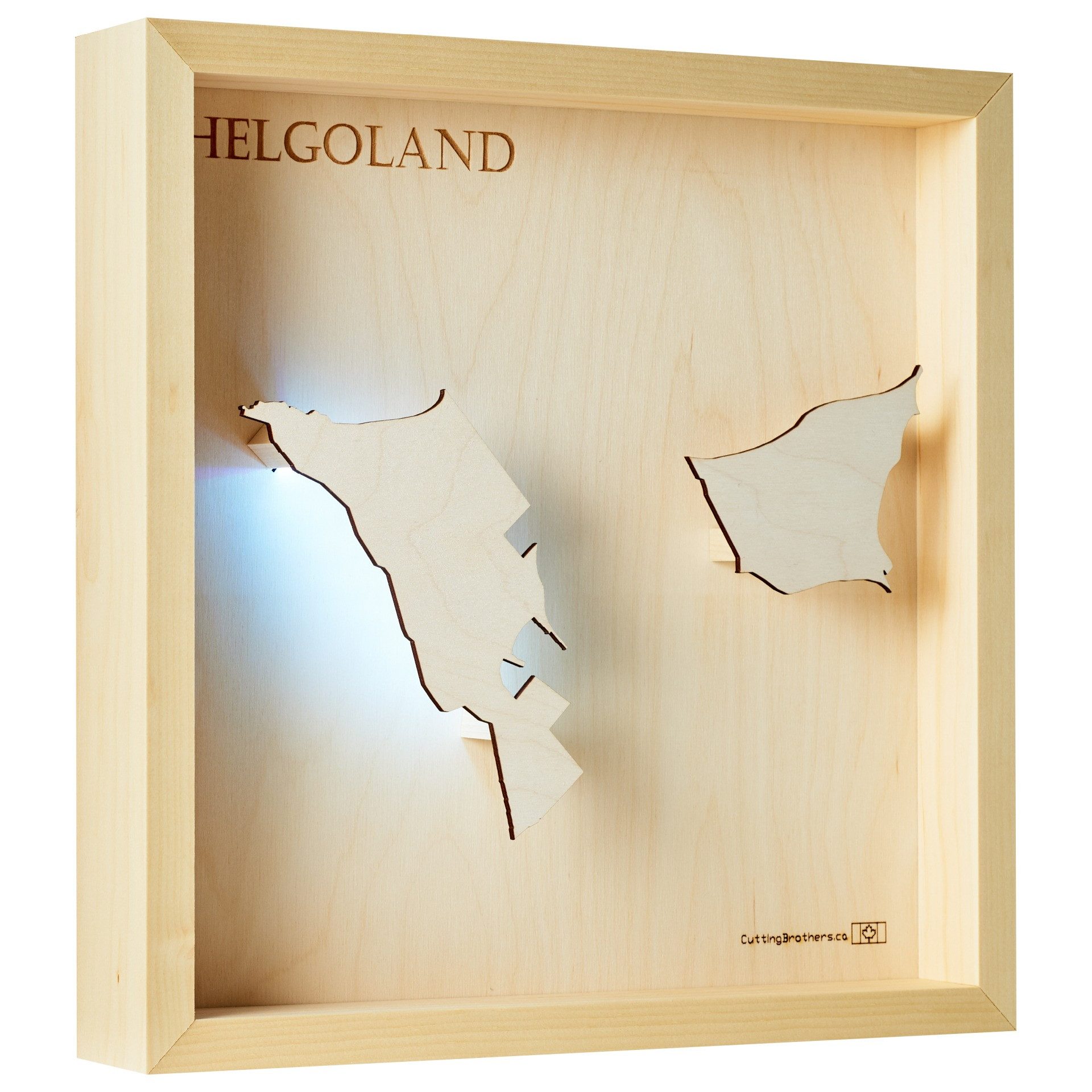 Cutting Brothers LED-Bild Helgoland 35x35 cm, LED-Holz-Wandkarte, mit indirekter Beleuchtung, handgefertigt aus Echtholz