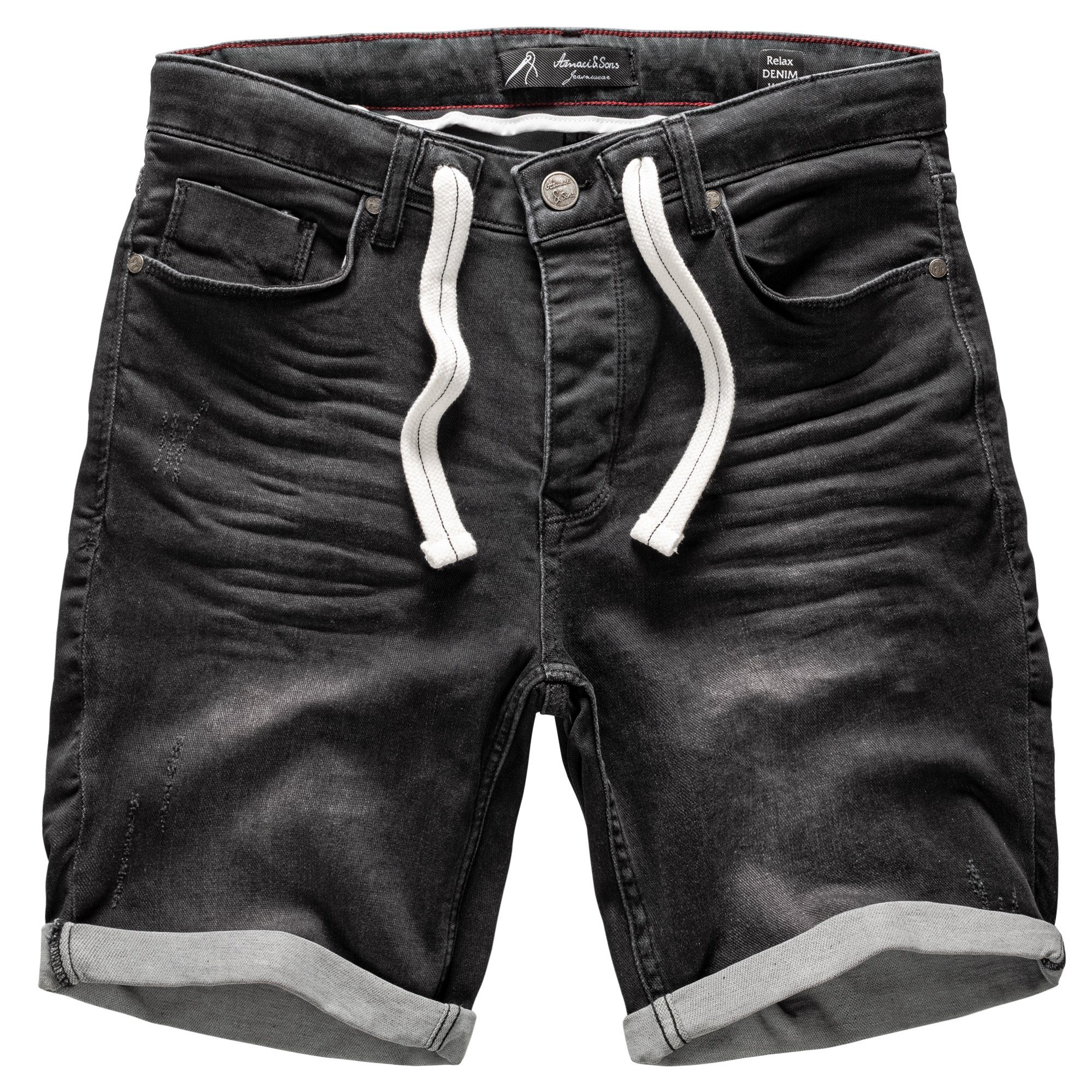 Amaci&Sons Jeansshorts SAN JOSE Destroyed Jeans Shorts Schwarz