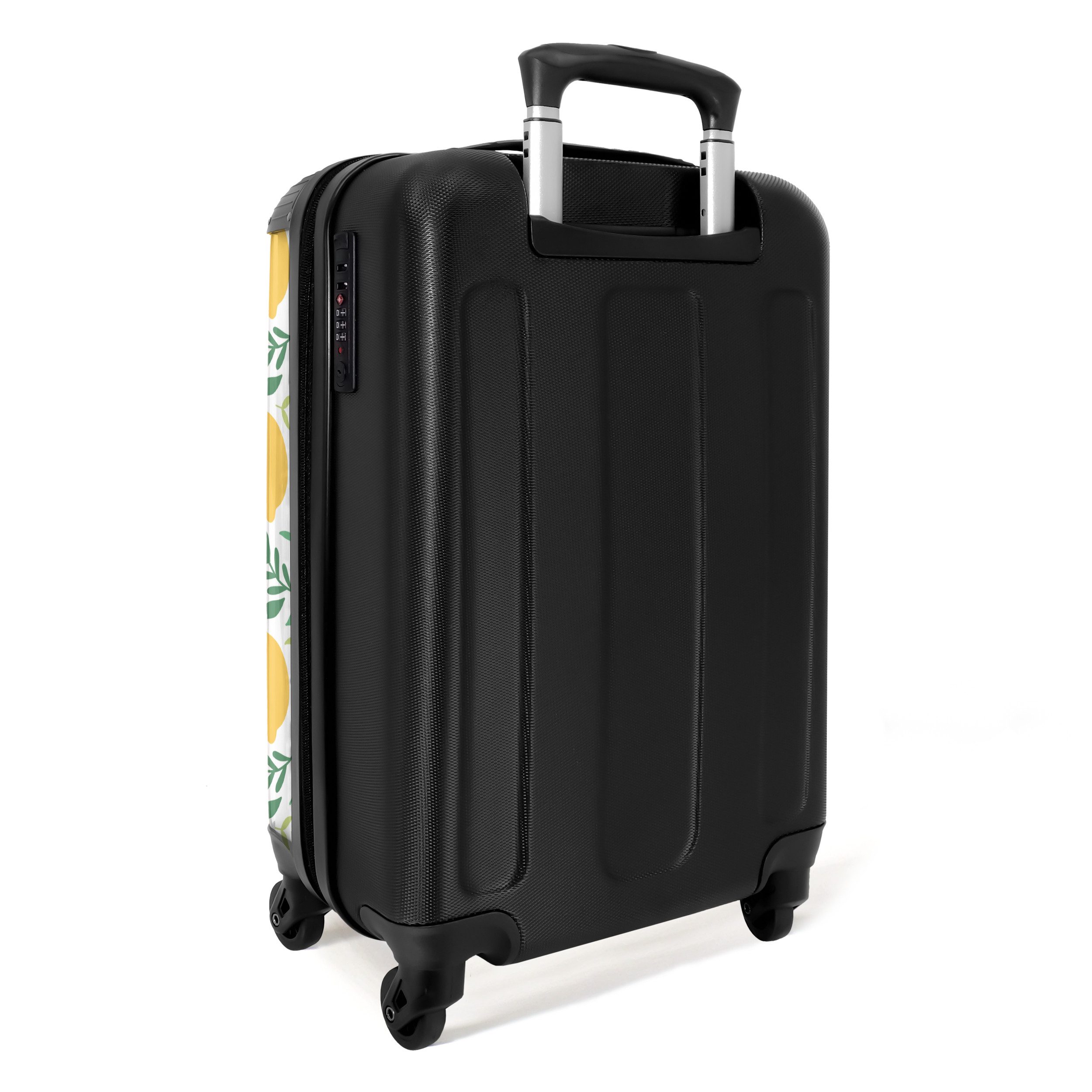 NoBoringSuitcases.com© Hartschalen-Trolley Zitronen und Zweige als Muster auf weißem Hintergrund 55x35x20cm, 4 Rollen, Reisetasche mit Rollen, Koffer Handgepäck Flugzeug