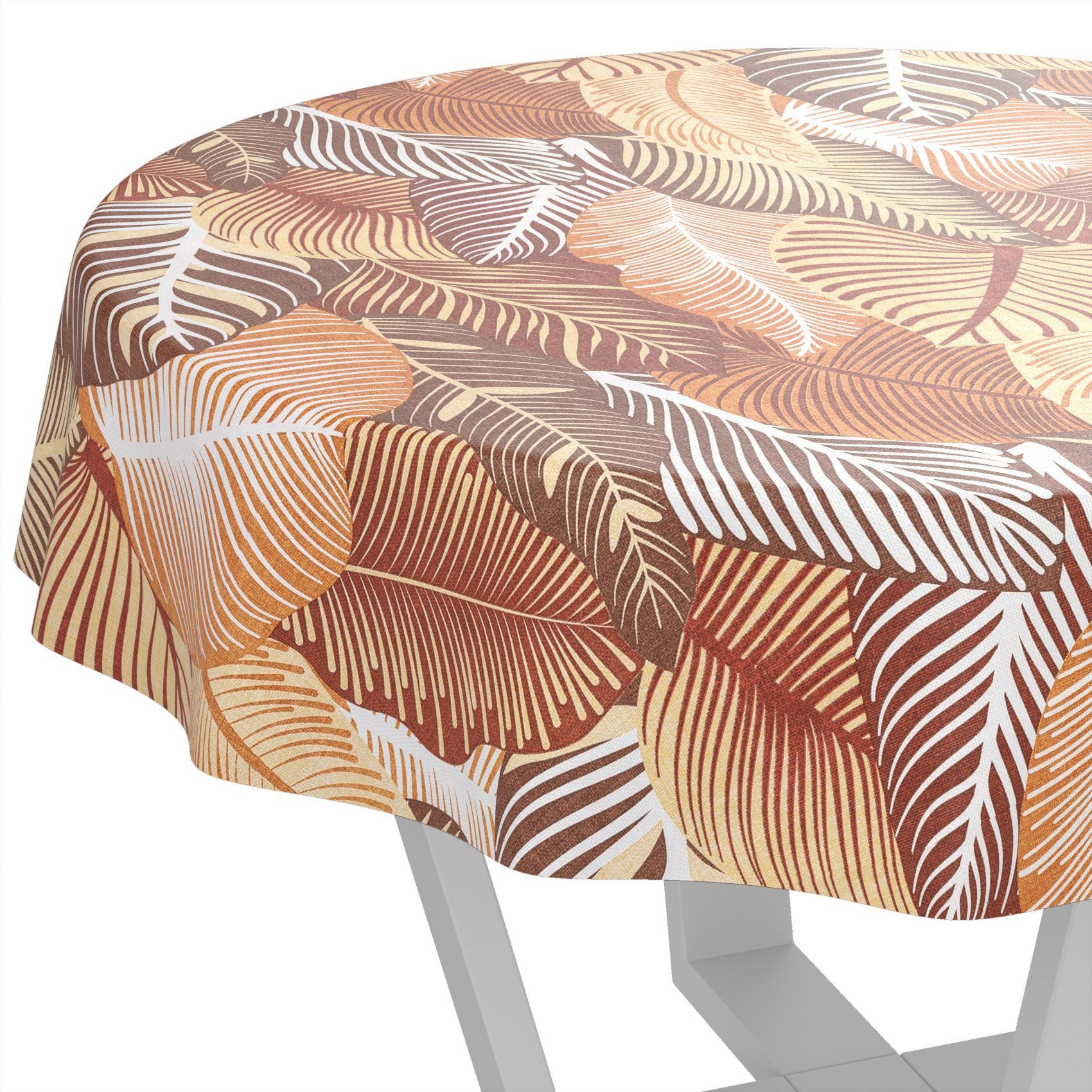 ANRO Tischdecke Wachstuch abwaschbar Blätter Tischwäsche (Einzelstück 1-tlg), wasserabweisend pflegeleicht Extraordinär Gold Rund 120cm