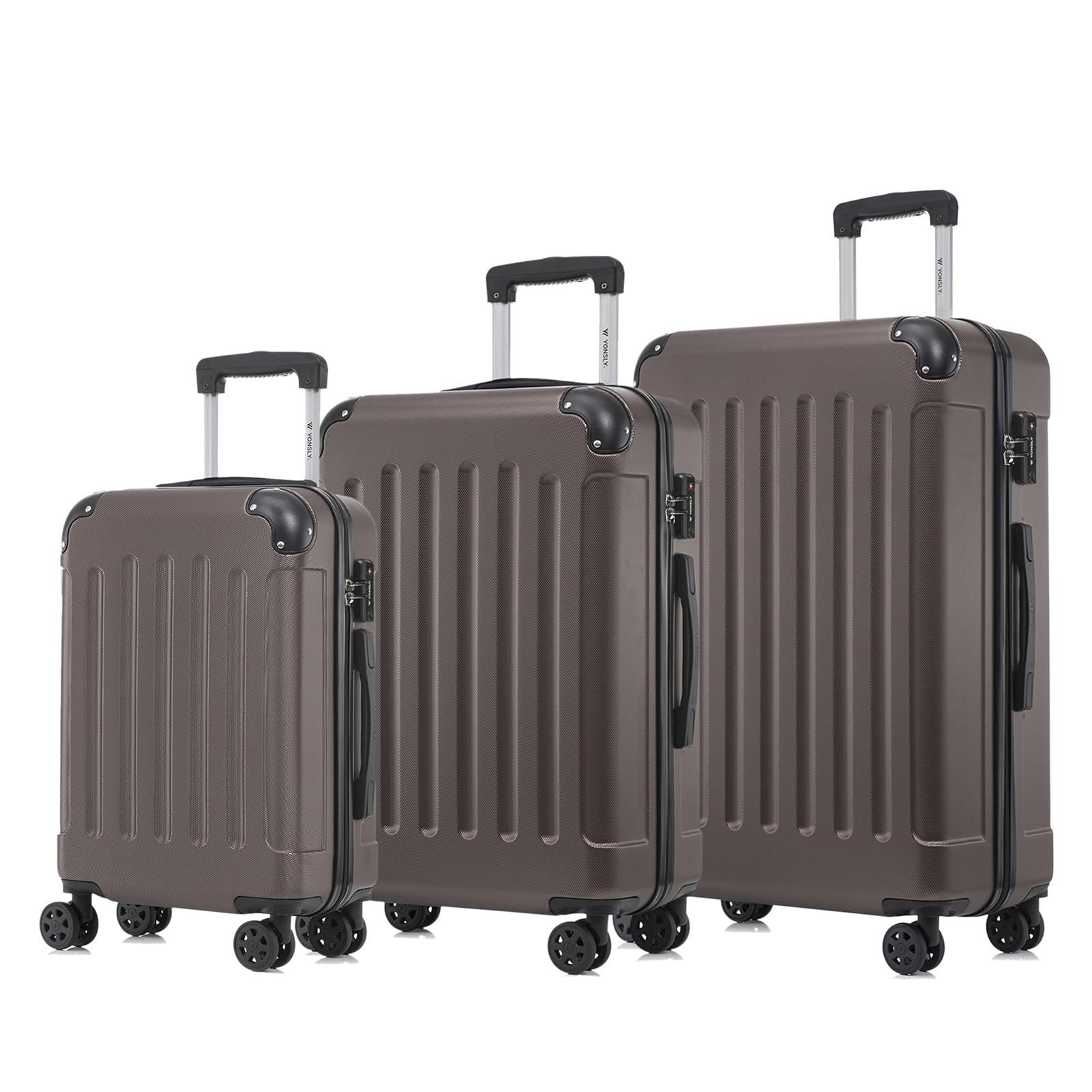 YONSLY Kofferset Premium Reisekoffer TSA-Schloss,YKK-Reißverschluss Hartschalen-Koffer, 4 Rollen, (3 tlg., M-L-XL-Set), Trolley Kabinenkoffer Rollkoffer Suitcase Handgepäck Teleskopstange