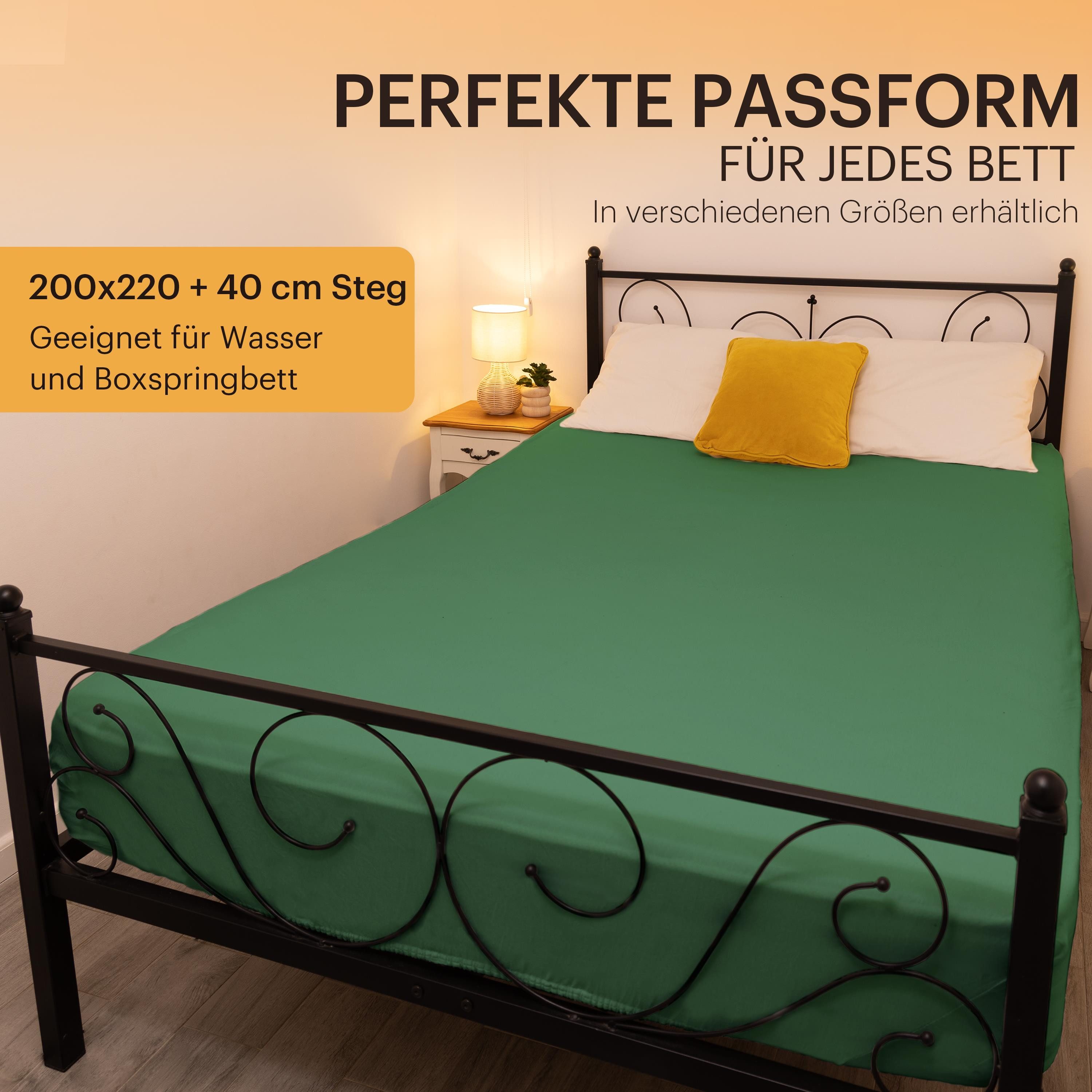 NatureMark Spannbettlaken Boxspringbett Spannbetttuch 200x220cm, Baumwolle, Gummizug: rundum, (1 Stück), 40 cm Steghöhe - 200 x 220cm Spannbetttuch, Dunkelgrün – Bild 4 von 5