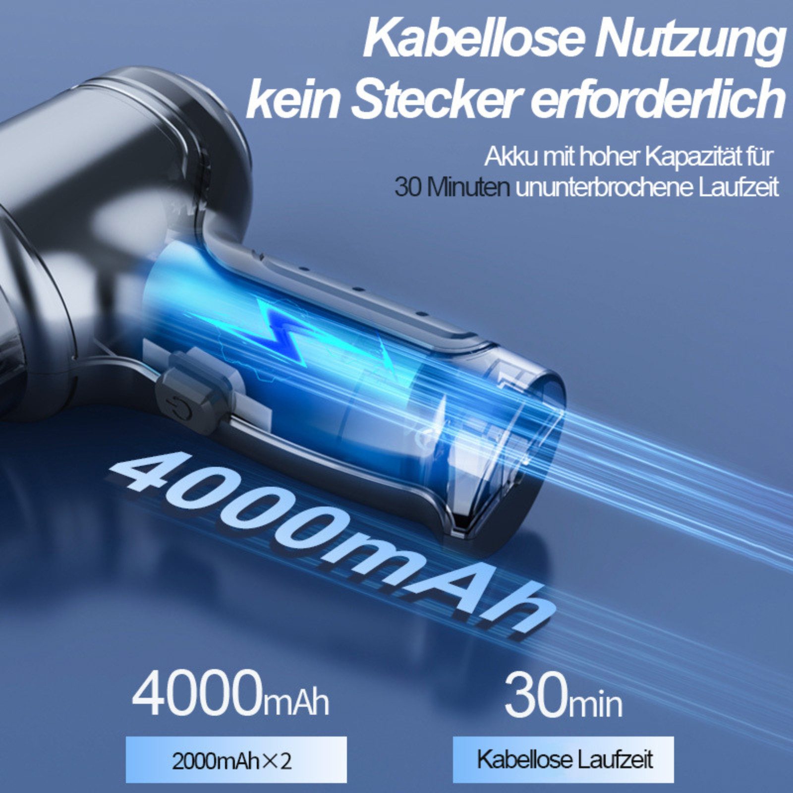 Tekoo Akku-Handstaubsauger 12000Pa Nass & Trocken Sauger für Auto & Heim, 80 W, beutellos, 12.000 Pa Saugkraft, bürstenloser Motor, 2-in-1 Saug- und Blasfunktion