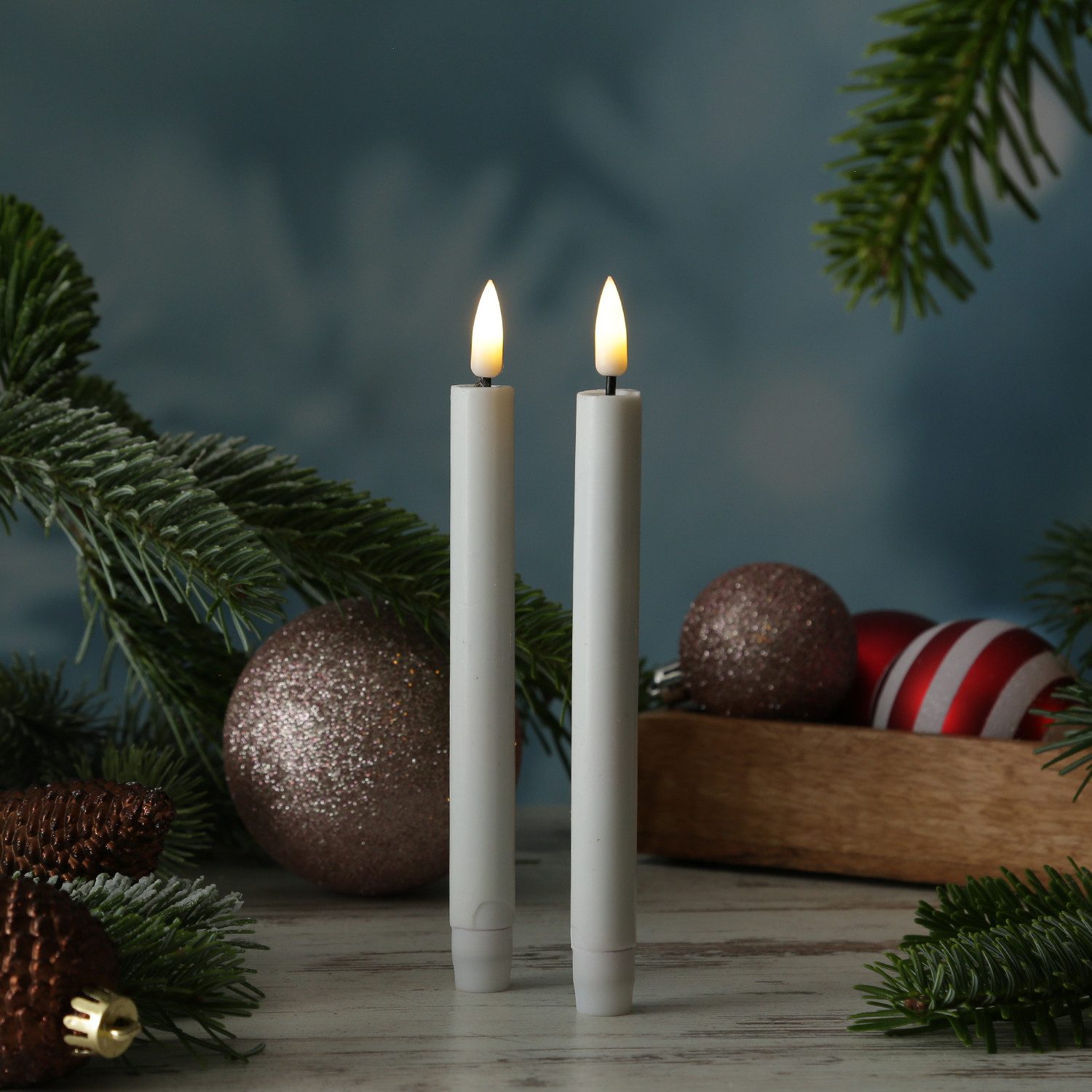 Deluxe Homeart LED-Kerze LED Mni Stabkerzen Mia Dinner Tafelkerzen Echtwach günstig online kaufen