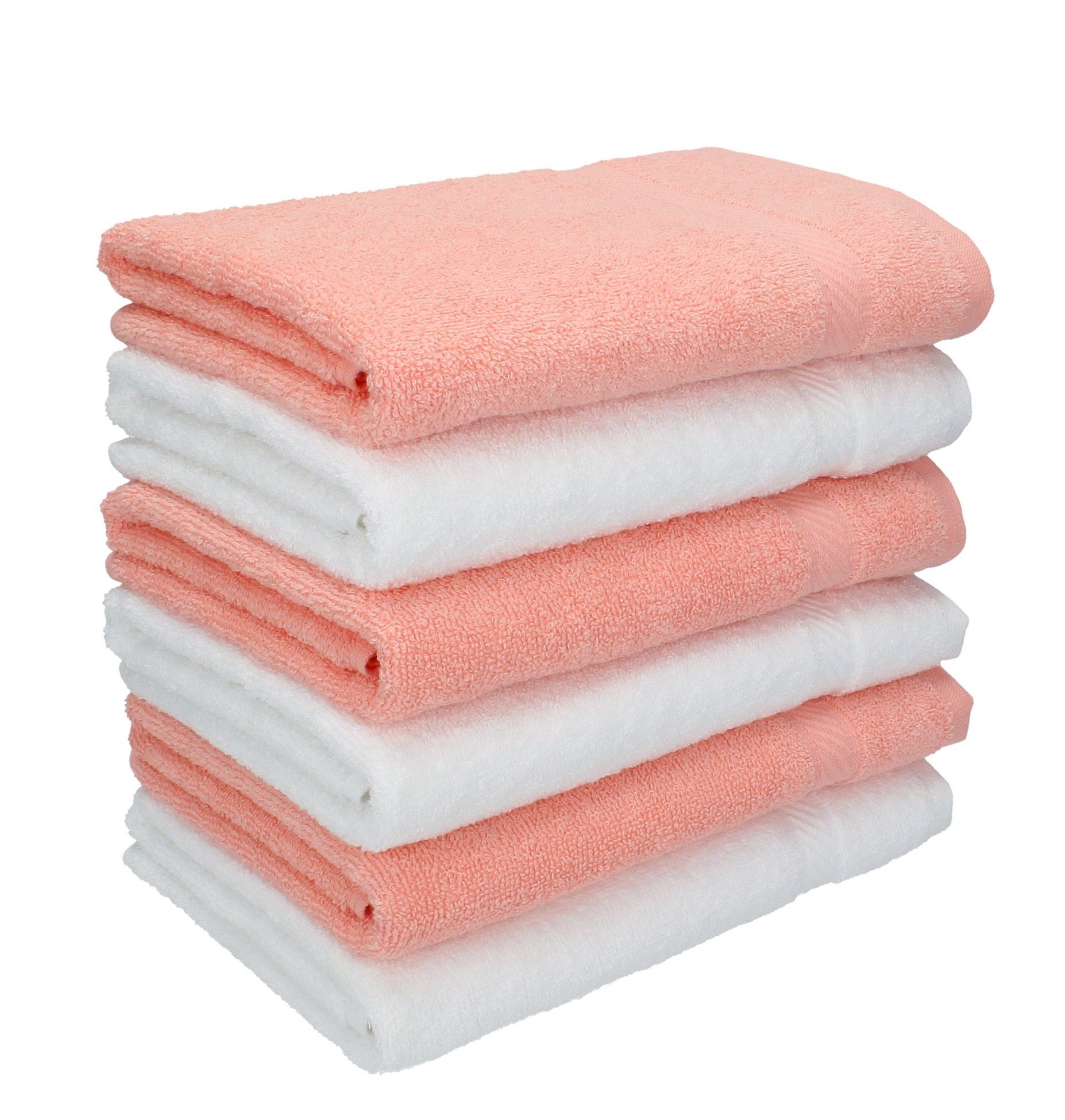 Betz Handtücher 6 Stück Handtücher Palermo Größe 50 x 100 cm Farbe weiß und apricot, 100% Baumwolle | Kinderhandtücher