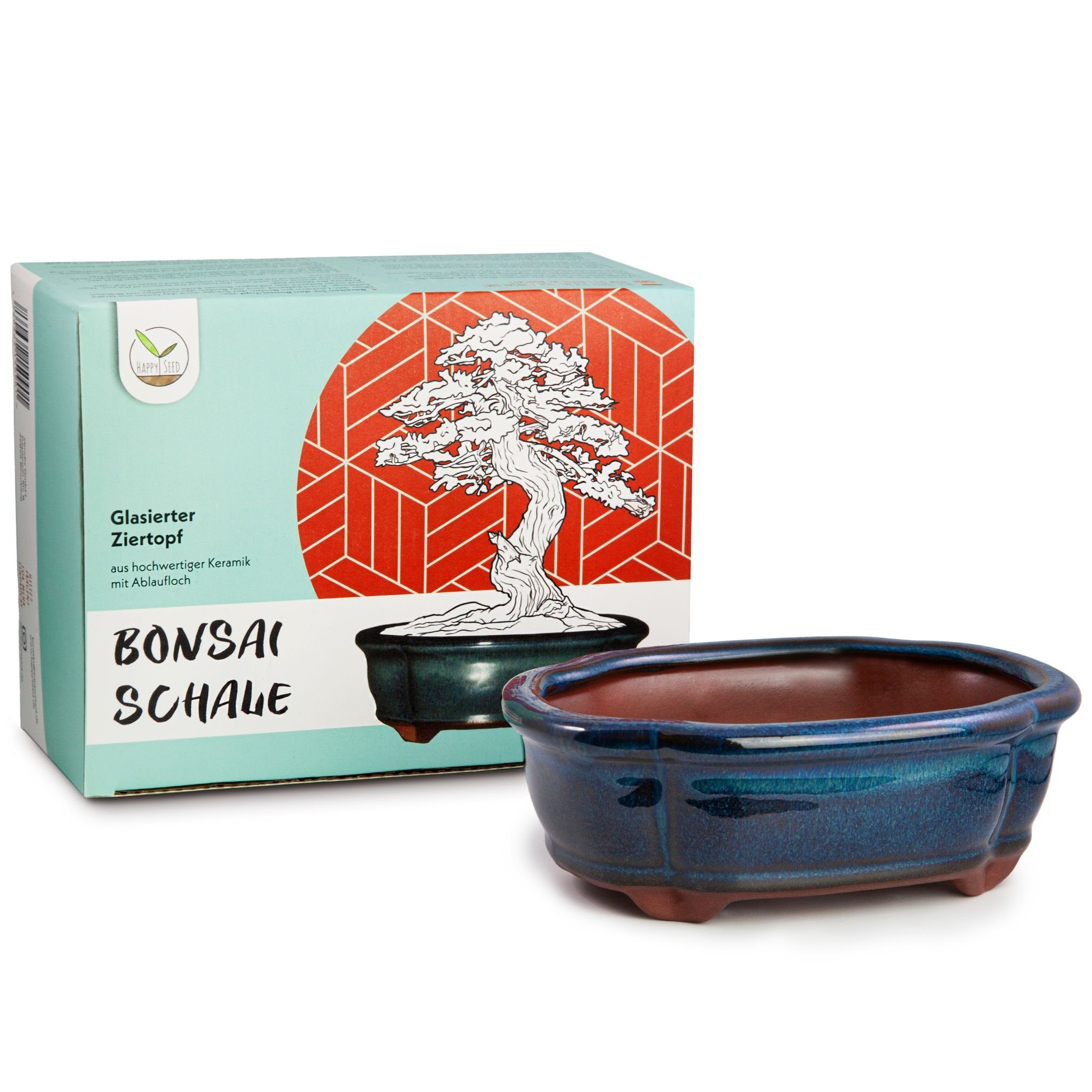 HappySeed Pflanzschale Bonsai Schale aus Keramik in Marineblau - 15 x 5,5 x 11 cm (klein)