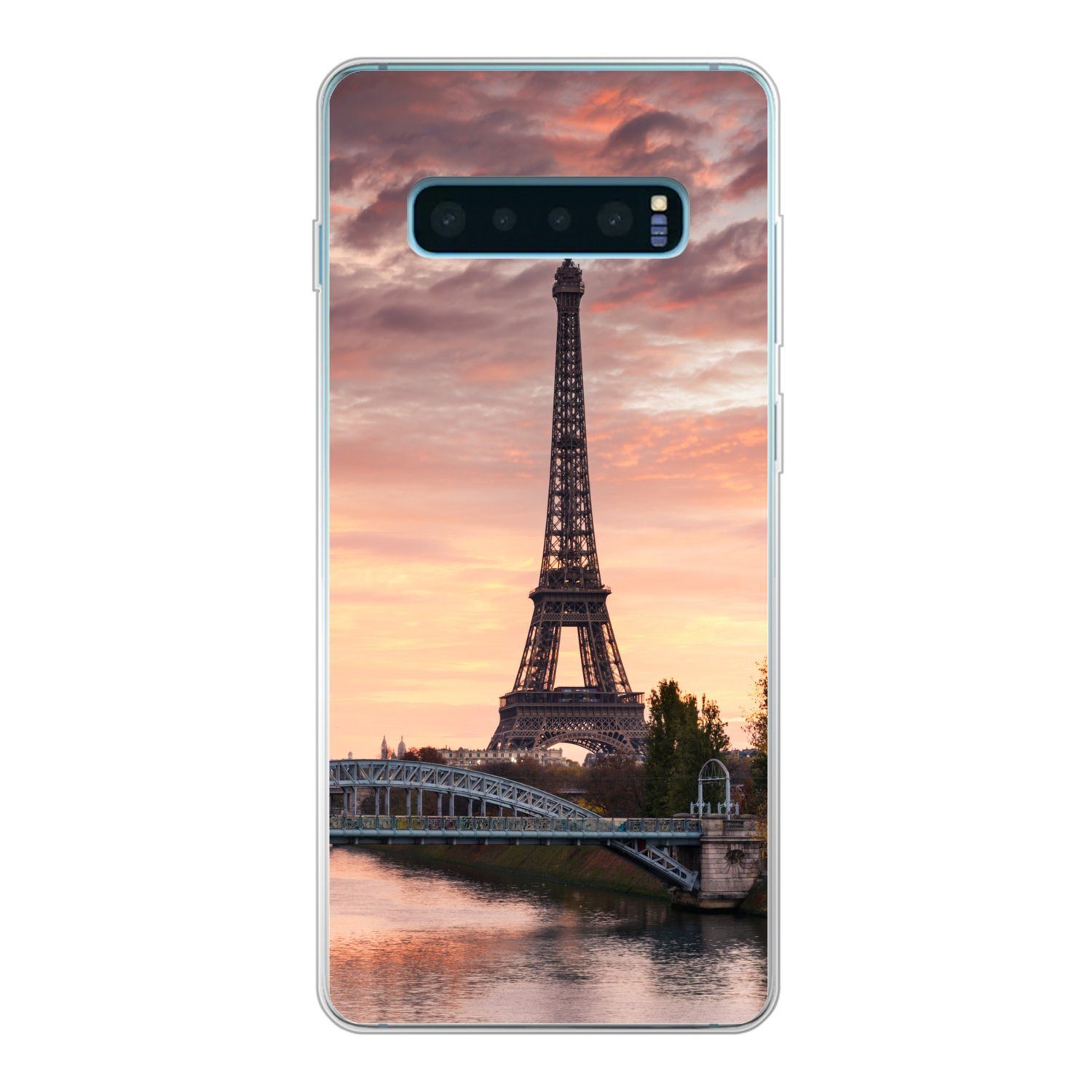 MuchoWow Handyhülle für Samsung Galaxy S10 Lite Paris - Eiffelturm - Brücke, Phone Case, Silikon, Schutzhülle Dünn