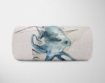 Sinus Art Handtücher Handtuch Strandhandtuch Saunatuch Kuscheldecke Kunstvoll Ozean Oktopus Motiv, Baumwolle-Polyester-Mix (1-St), Handtuch