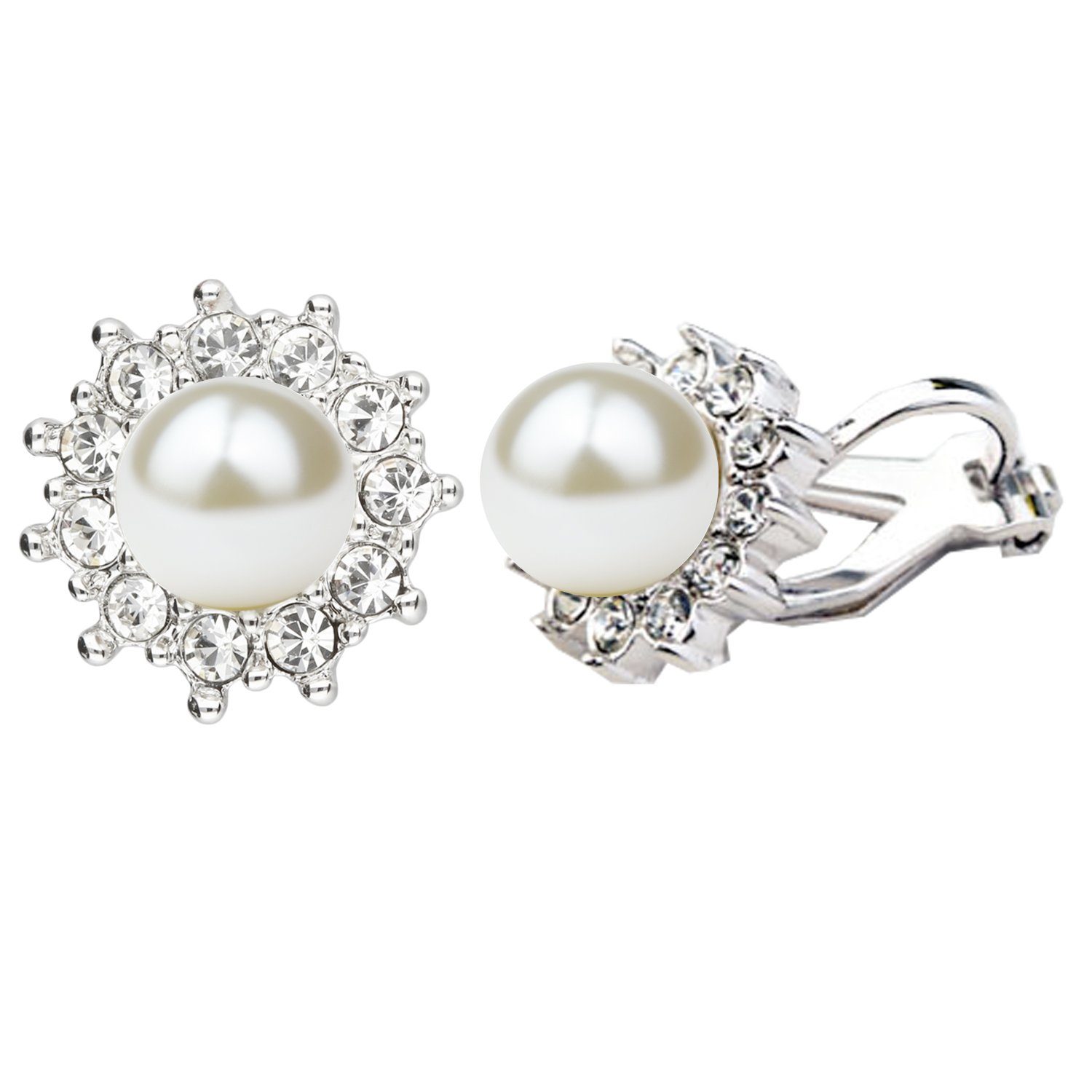 LÖB Paar Ohrclips 18K Weißgold vergoldet Ohrclips Perlen Zirkonia Perlenohr günstig online kaufen