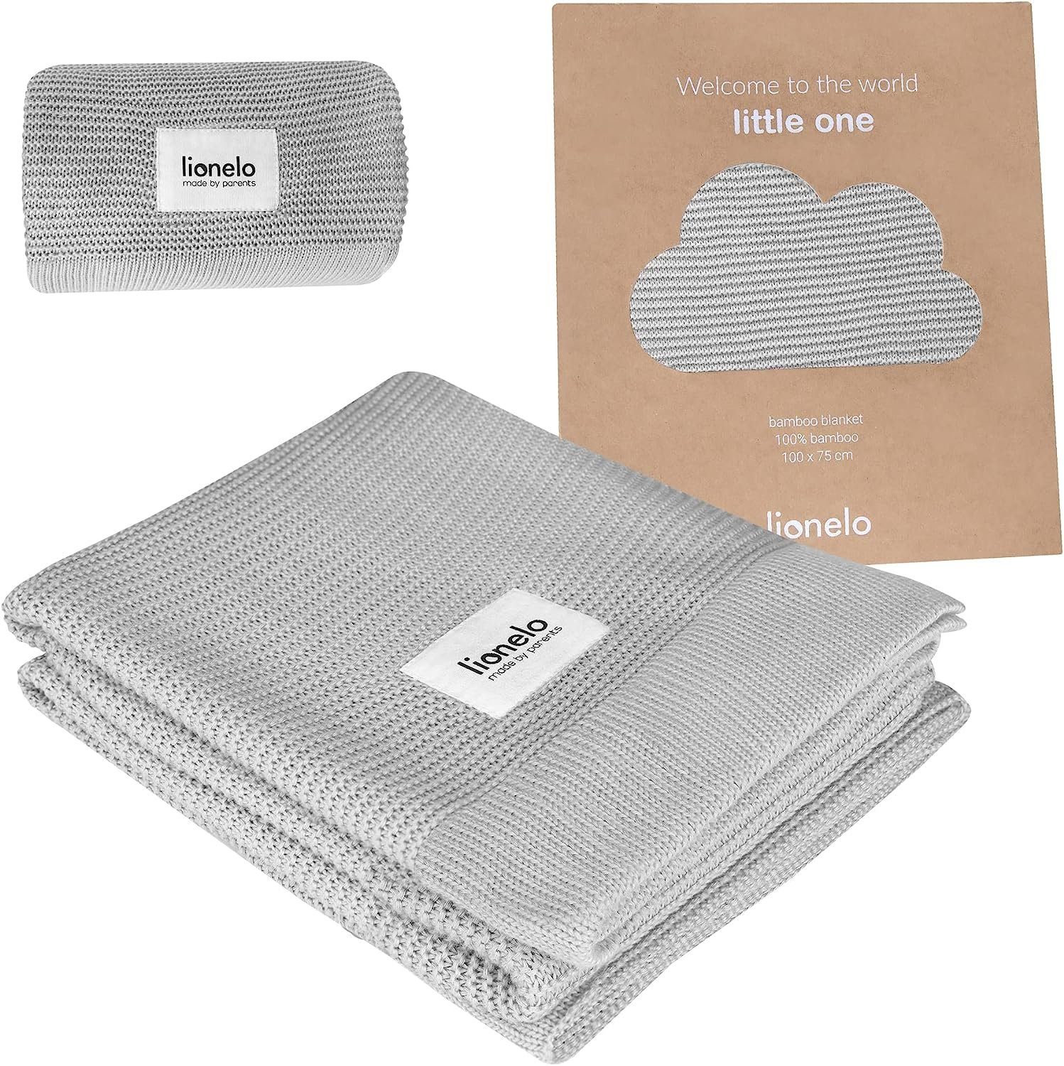 Krabbeldecke BAMBOO BLANKET, lionelo, 100% Bambus-Baumwolle - XXL Größe - antibakteriell, hypoallergen grau