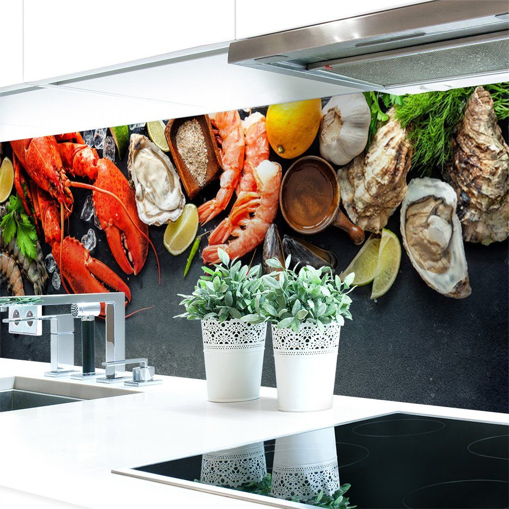 DRUCK-EXPERT Küchenrückwand Hart-PVC Seafood Küchenrückwand 0,4 Premium mm selbstklebend
