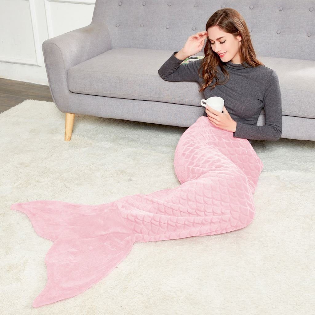 Siren AmeliaHome Meerjungfrauen & Sofa powderpink Meerjungfrau Decke DecoKing Tagesdecke Couch, für Kuscheldecke -
