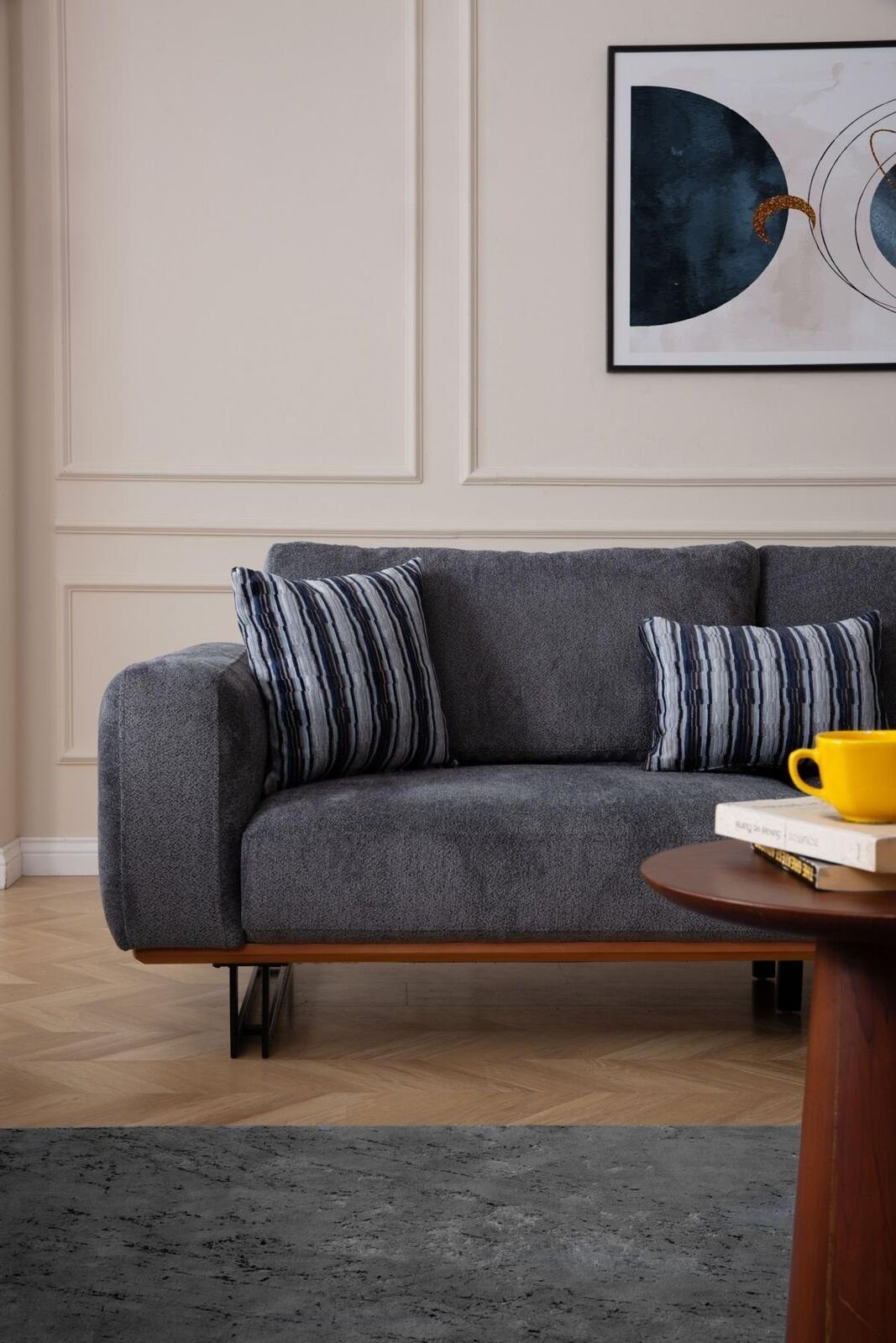 Couch Teile, Made Sitzpolster 230cm JVmoebel 3-Sitzer Sofa Sitzer 3 Grau Wohnzimmer, Möbel 1 Designer in Europa