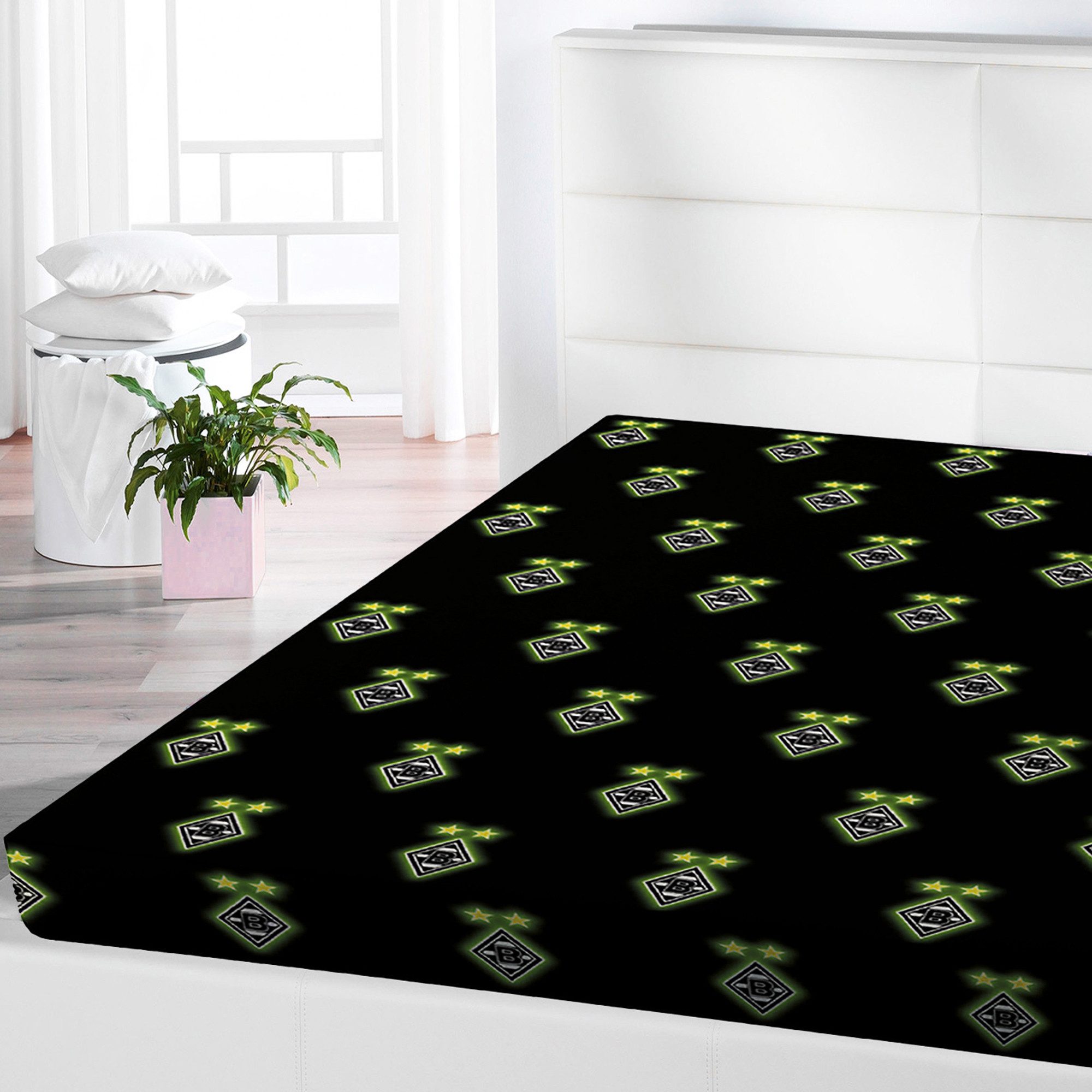 BERONAGE Spannbettlaken Borussia Mönchengladbach Spannbettlaken Schwarz 90/100 x 190/200 cm, 100% Baumwolle, Gummizug: ja, (1 Stück), Die Fohlen Elf