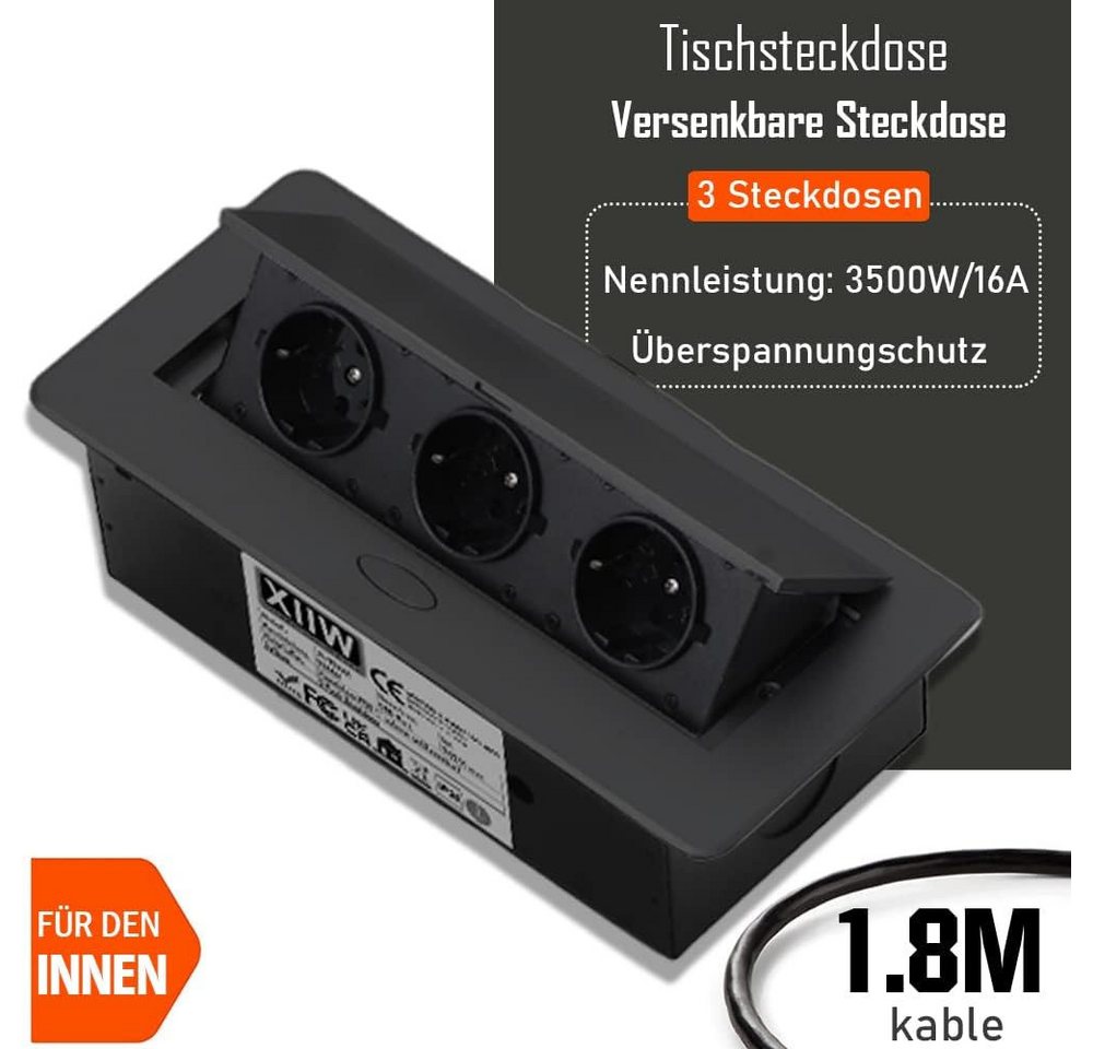 Thumbnail - XERSEK Premium Mehrfachsteckdose Einbau Tischsteckdose Steckdosenleiste Einbau-Tischsteckdosenleiste 3-fach (Netzteil, U...