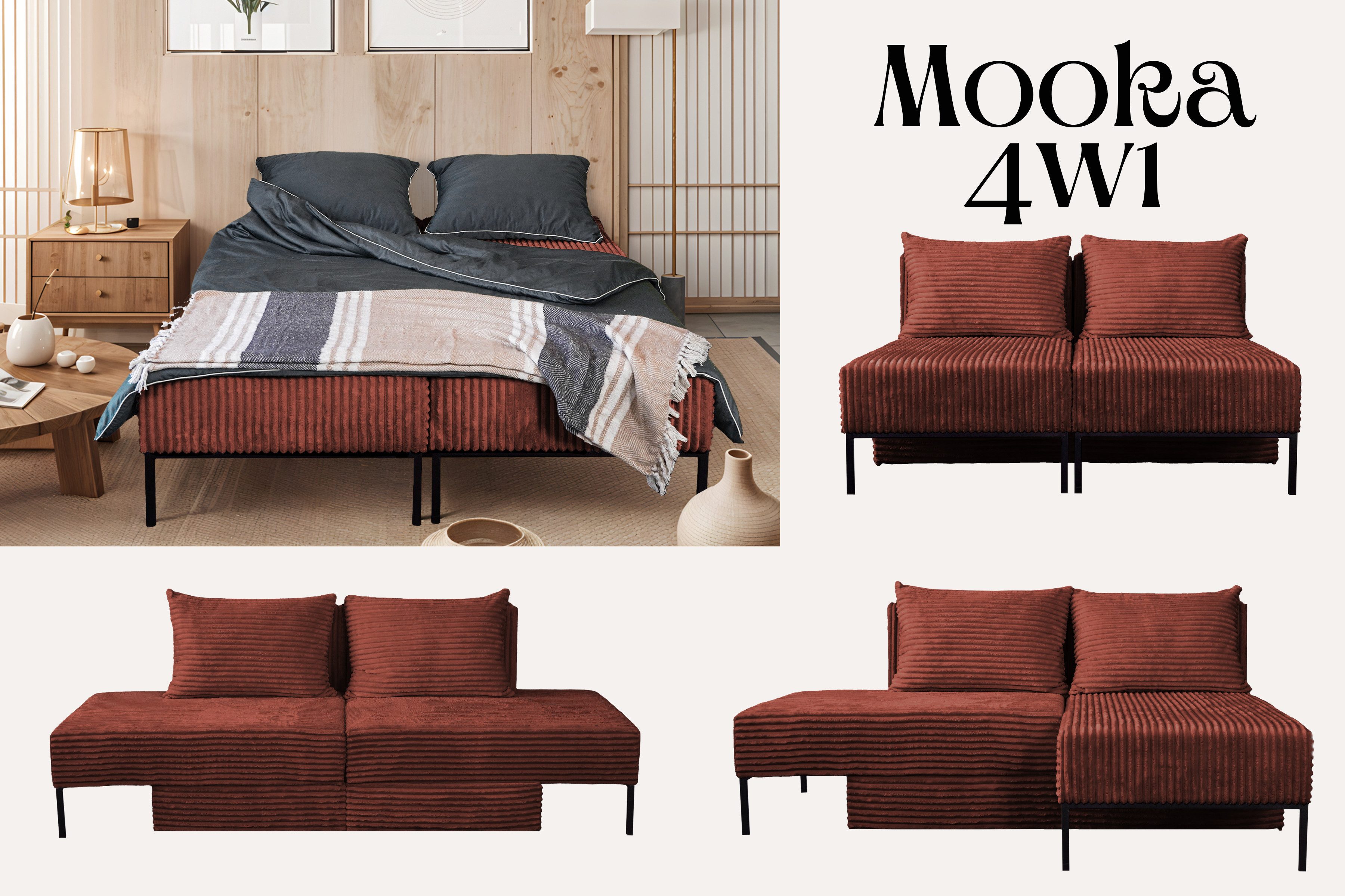 Kaiser Möbel Bett Sofa, Ecksofa, Liegestuhl,MOOKA 4in1-Multifunktions-System