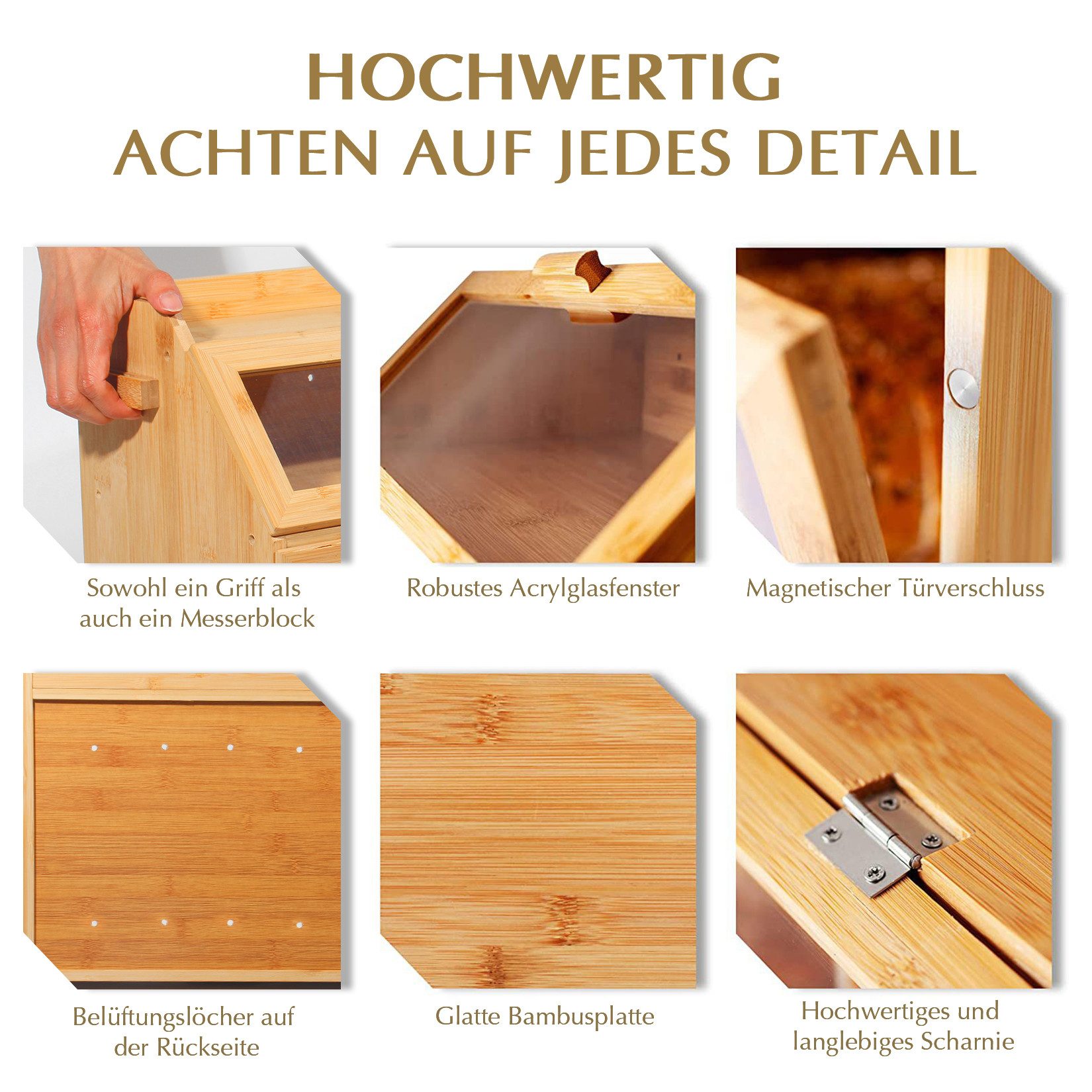 Zedelmaier Brotkasten Bambus Brotkasten mit 2 Etagen, großer Brotkasten, Bamboo, (Set, 1x Aufbewahrungsbox aus Bambus), mit Belüftung und Sichtfenster – Bild 3 von 5