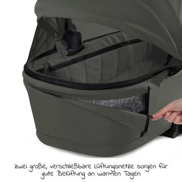 Hauck Kombi-Kinderwagen Walk N Care Air Trio Set - Dark Olive, 3in1 Kinderwagen Set mit Babyschale, Babywanne, Sportsitz & Zubehör