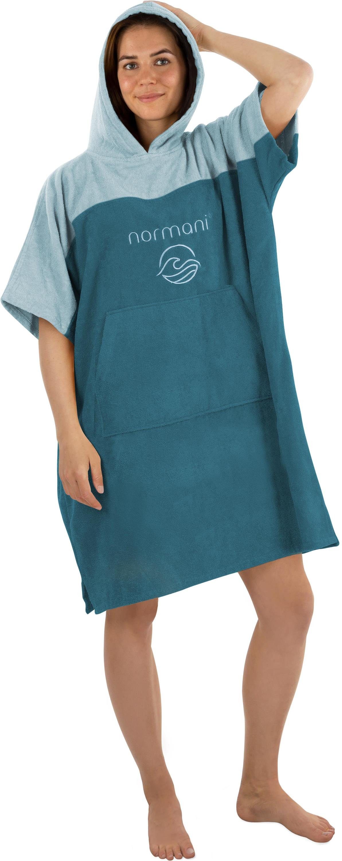 normani Badeponcho Damen Surfer Poncho Kuta, Bio-Baumwolle, Kapuze, Schlupf, Badeponcho aus 100 % saugstarker Bio-Baumwolle