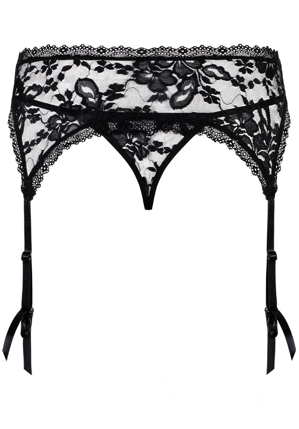 Obsessive String String und Strumpfgürtel aus Spitze - schwarz (2-St) transparente Spitze