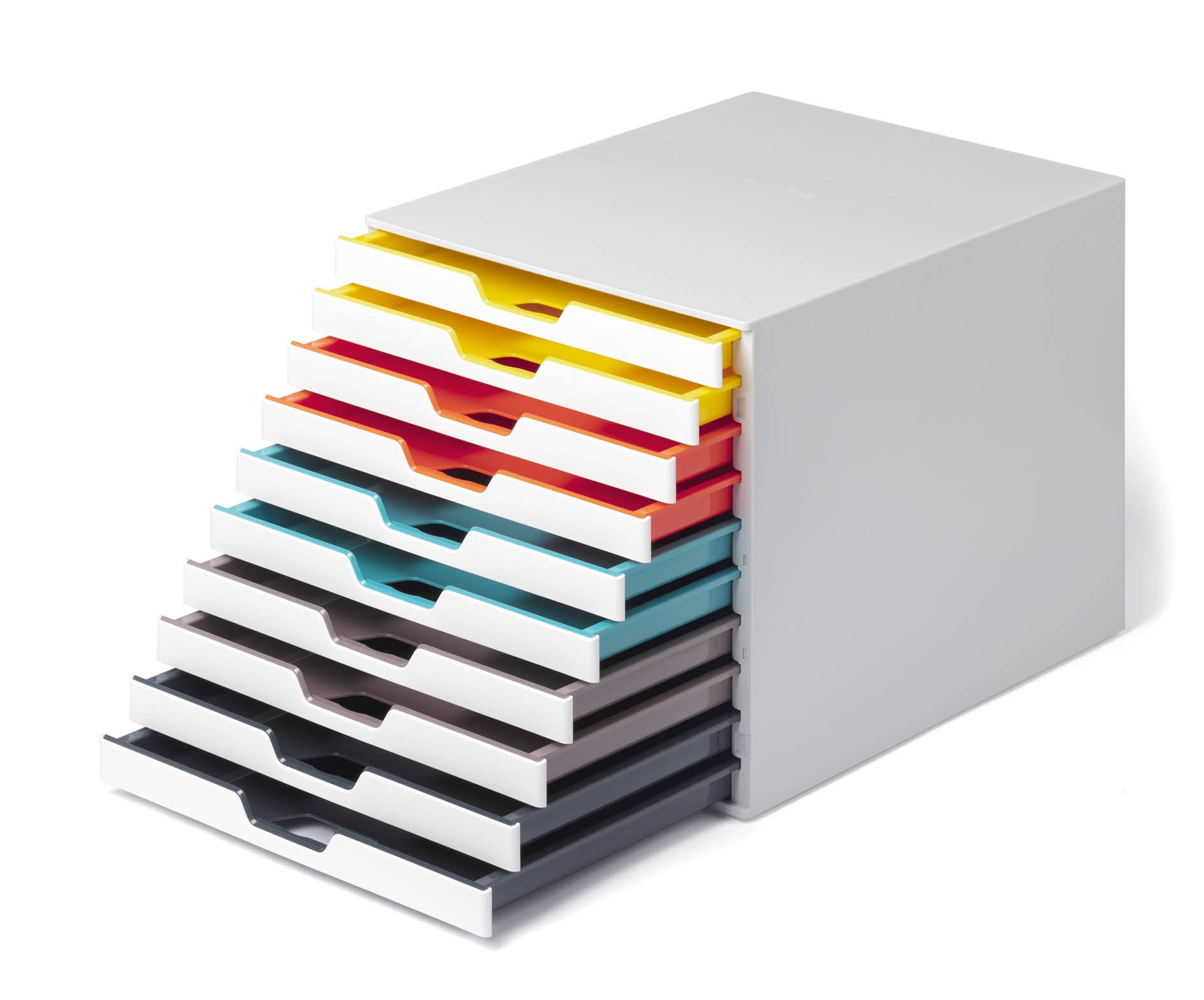 DURABLE Schubladenbox VARICOLOR, Durable 763027 Schubladenbox A4 (Varicolor Mix) 10 Fächer, mit Etikett