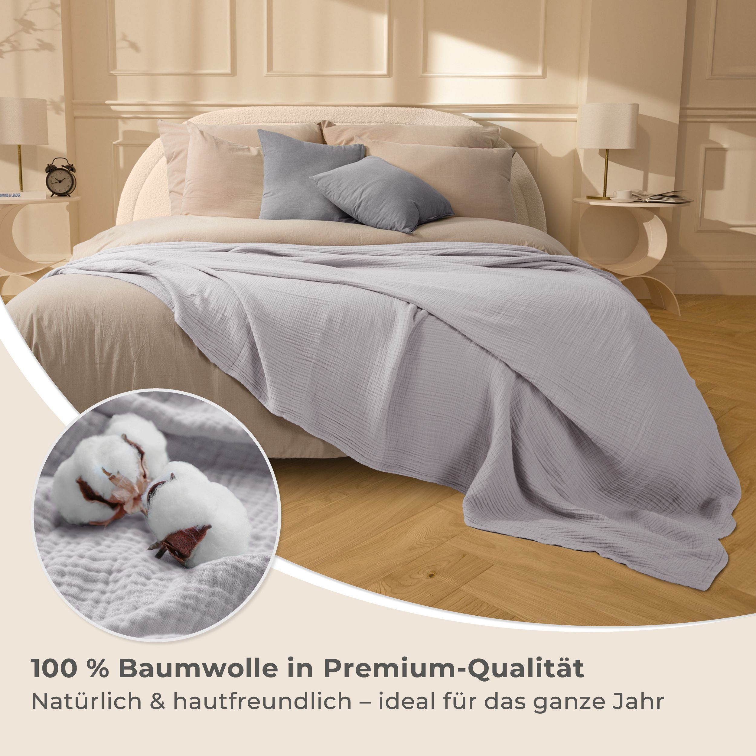 Laynenburg Tagesdecke Musselin aus 100% Baumwolle – Baumwolldecke, Kuscheldecke, Wohndecke als Sommerdecke, Bett-Überwurf, Couch-Überwurf, Sofa-Decke – Bild 4 von 5