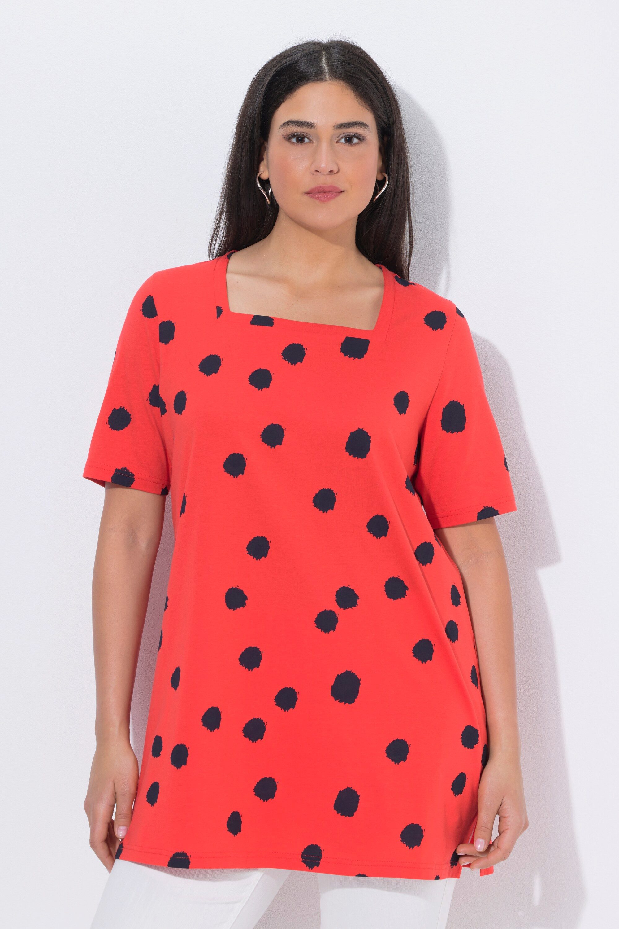 Ulla Popken T-Shirt Longshirt Punkte A-Linie Carré-Ausschnitt