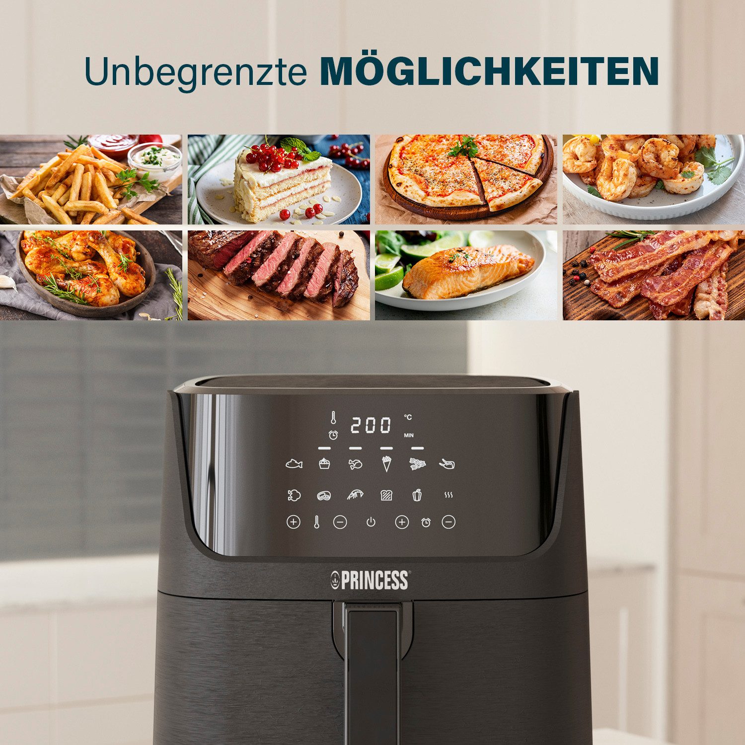 PRINCESS Heißluftfritteuse 182061, 1800 W, mit herausnehmbarer Trennwand