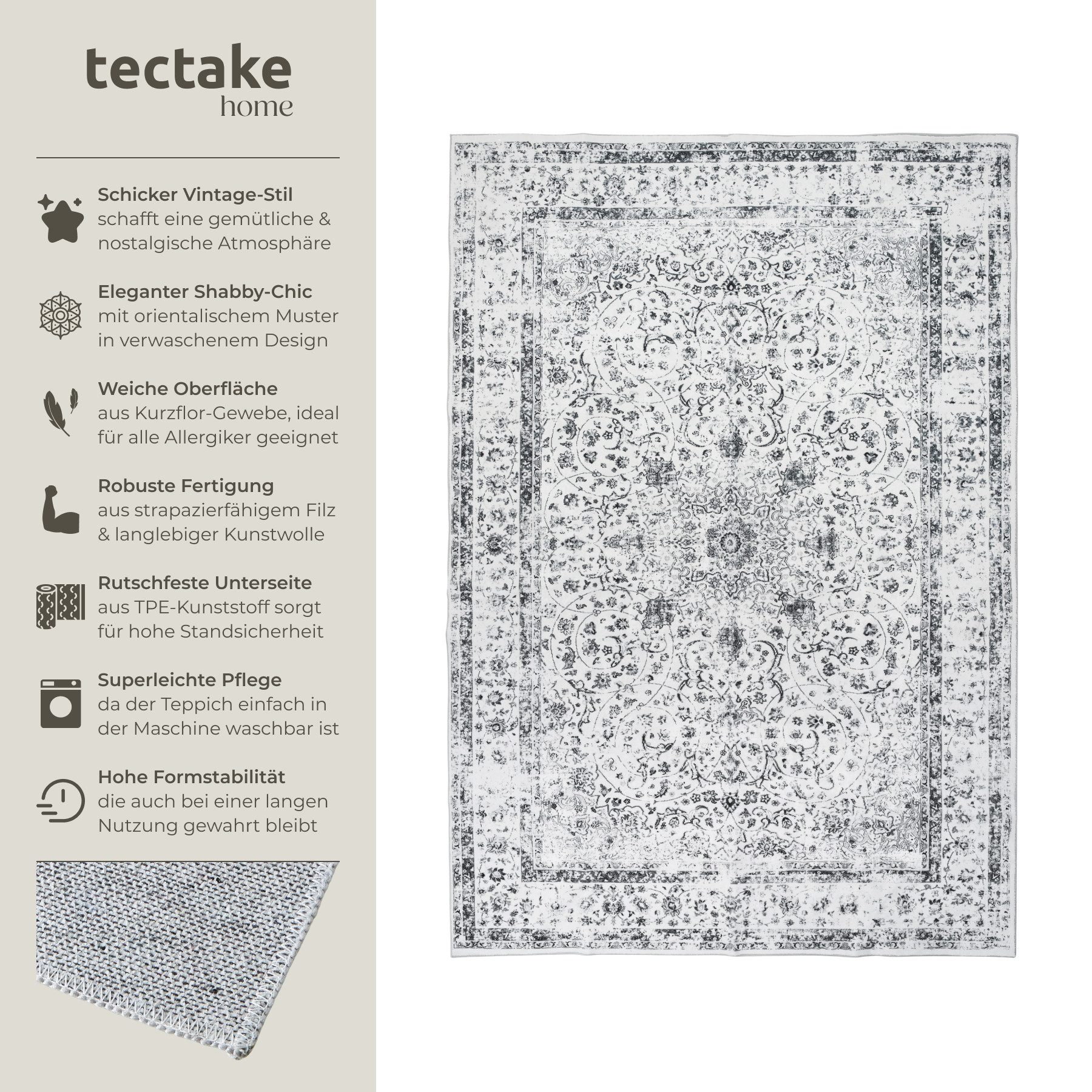 tectake Teppich Vintage Designer Teppich, Eckig, Höhe: 0.6 mm, verschiedene günstig online kaufen