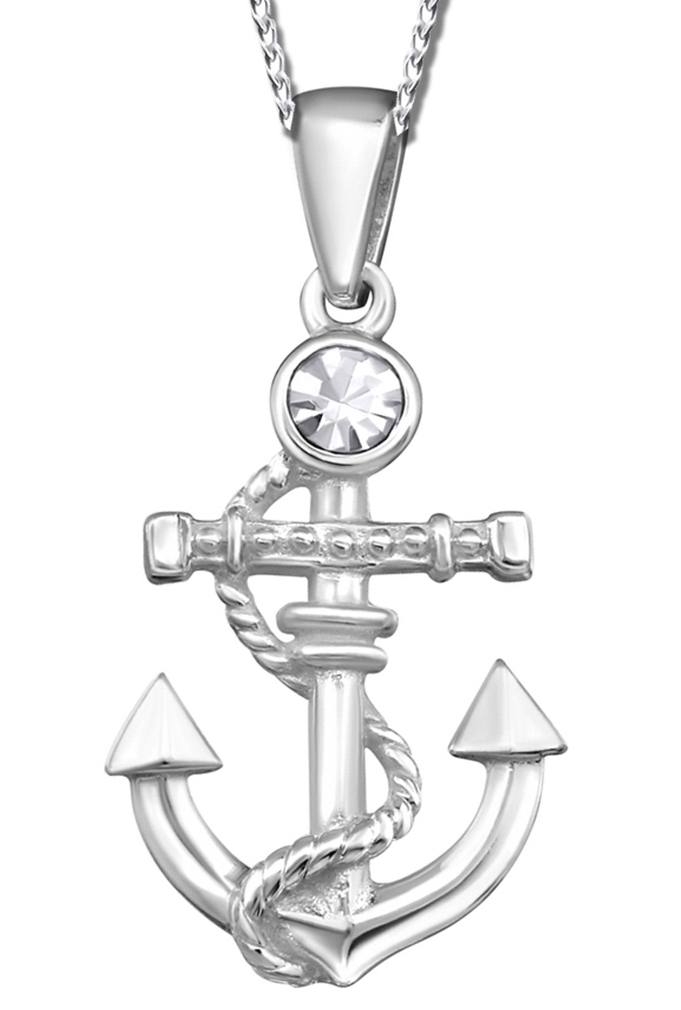 Kette mit Anhänger Damen Frauen Halskette 925 Silber mit Zirkonia Anker