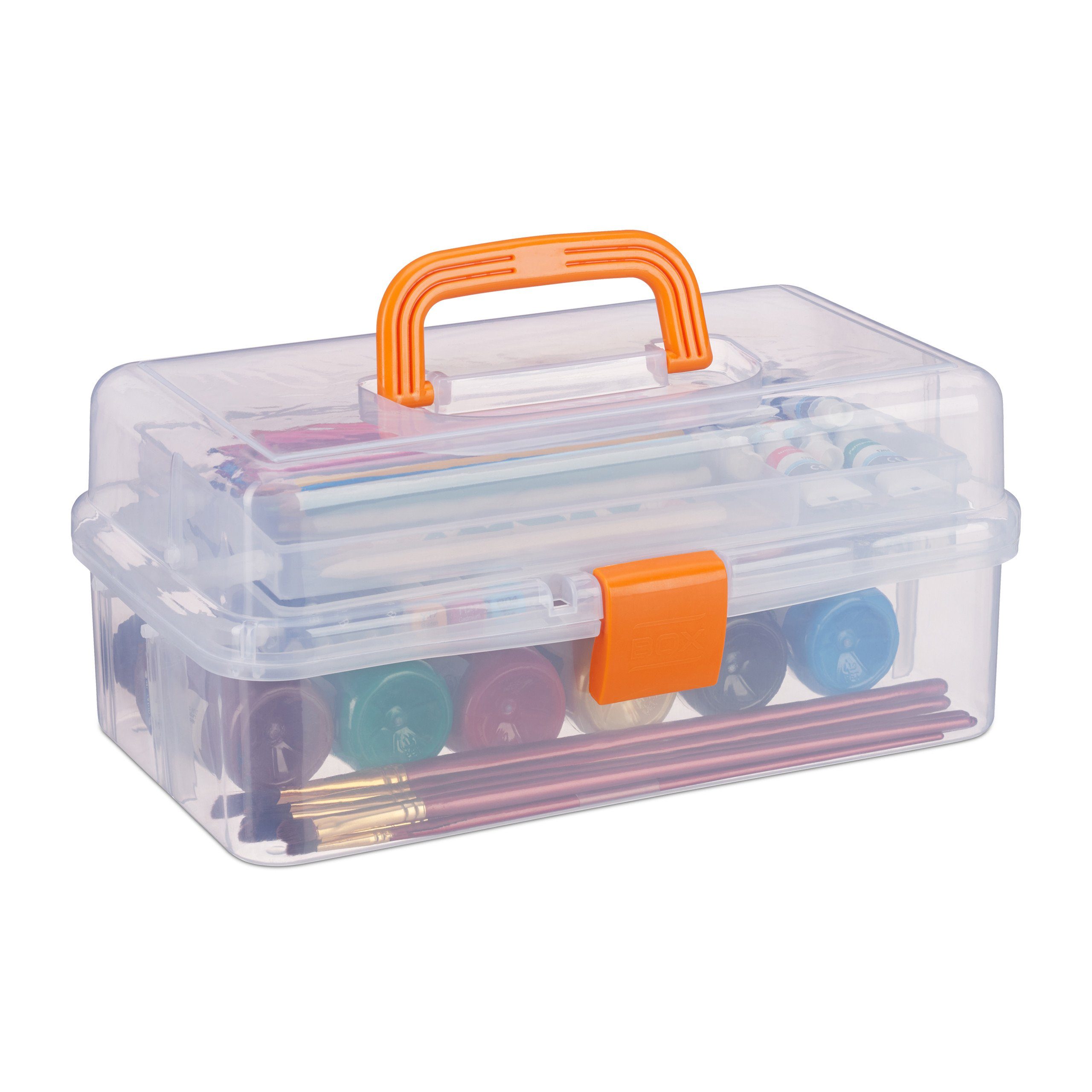 relaxdays Werkzeugbox 1 x Transparente Plastikbox orange