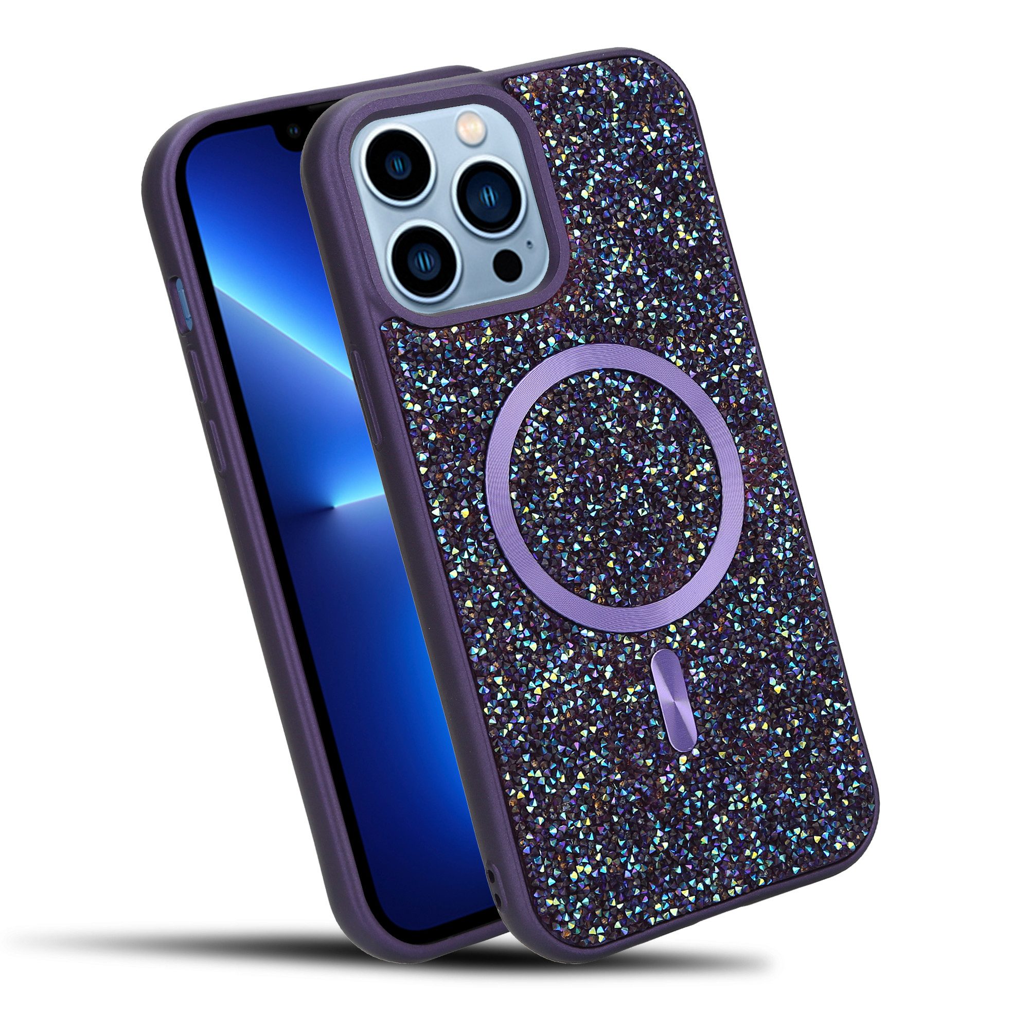 Cadorabo Handyhülle Apple iPhone 13 PRO, Hülle Schutzhülle Case Cover kompatibel mit Magsafe Diamant Glitzer