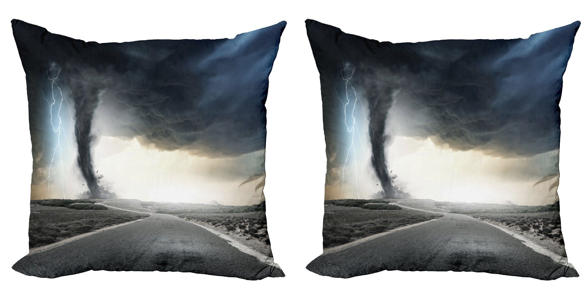 Kissenbezüge Modern Accent Doppelseitiger Digitaldruck, Abakuhaus (2 Stück), Natur Schwarz Tornado Trichter Gas