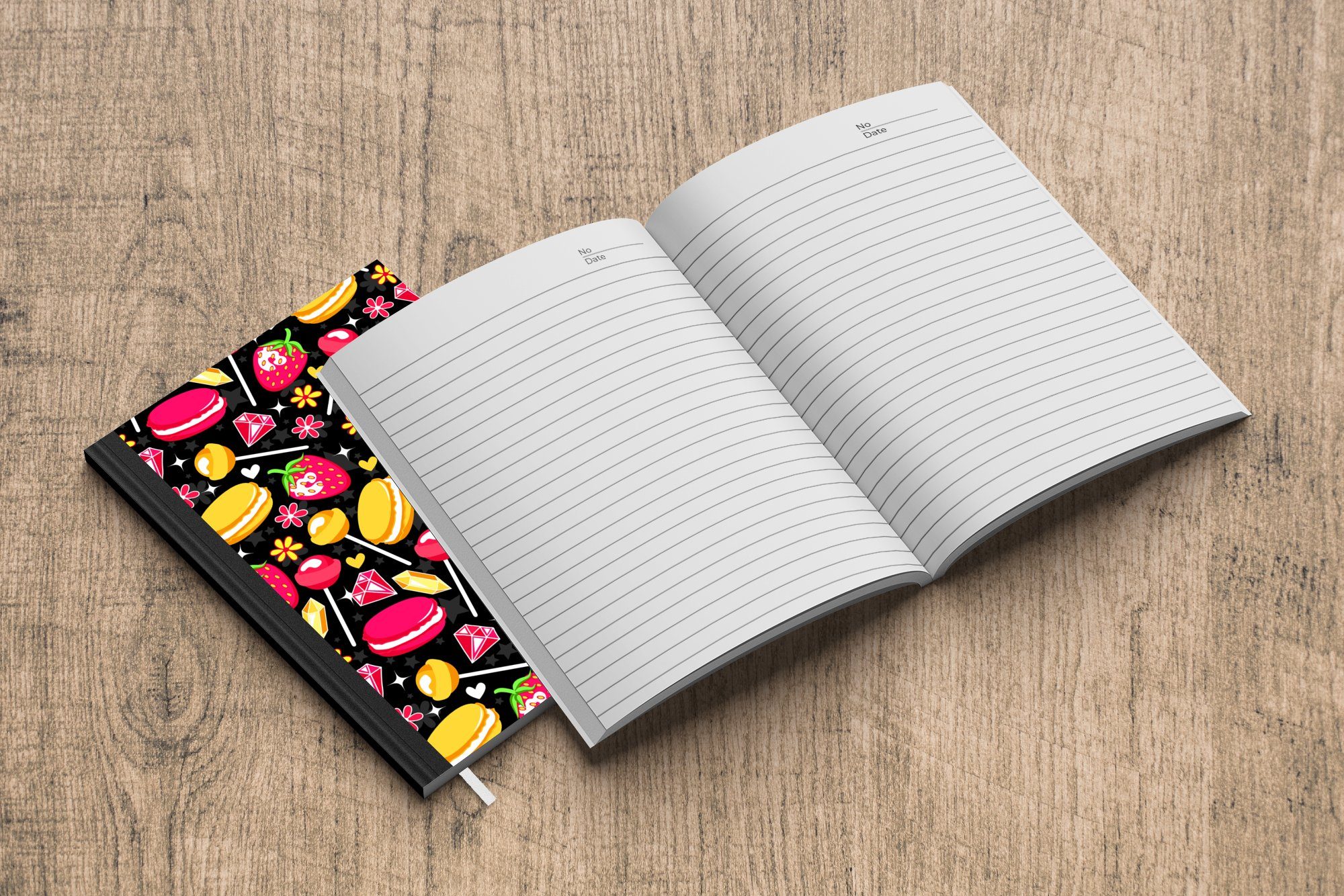 MuchoWow Notizbuch Süßigkeiten - Muster 98 Tagebuch, Notizheft, Haushaltsbuch Merkzettel, Seiten, Journal, Erdbeere, - A5