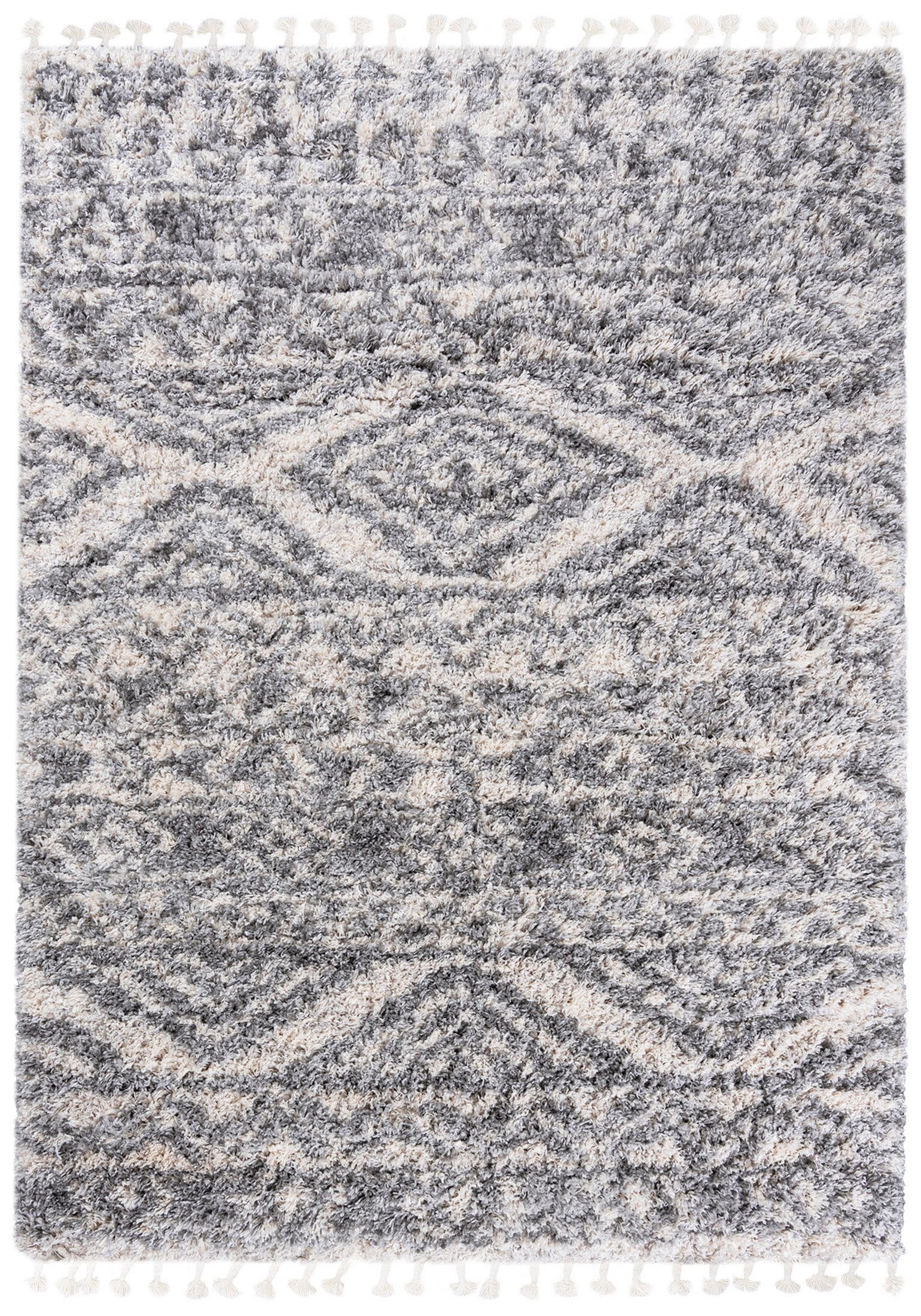 Hochflor-Teppich Hochflor Shaggy Teppich für Wohnzimmer - Höhe 35 mm Fransen Grau, Mazovia, 60 x 100 cm, Pflegeleicht, Boho - look, Langflor, Rechteckig, Weich